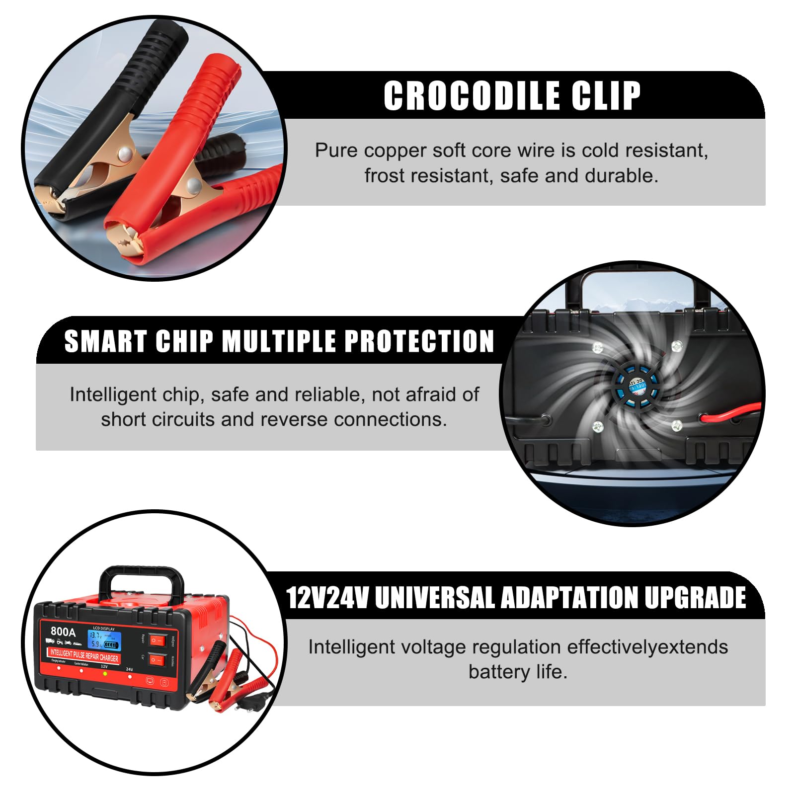 Caricatore a batteria completamente automatico, 8 A, caricabatteria da auto, 12 V, 24 V, strumento di ricarica rapida intelligente e manutenzione per auto, camion, moto, auto e trattore