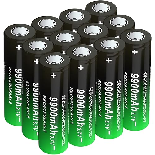 18650 Lith-ium-ion 3.7V Rechargeable Battery with High Performance Flat Top (no Button Top) Design 12 Pack for Camera & Flashlights Toy Tools Use