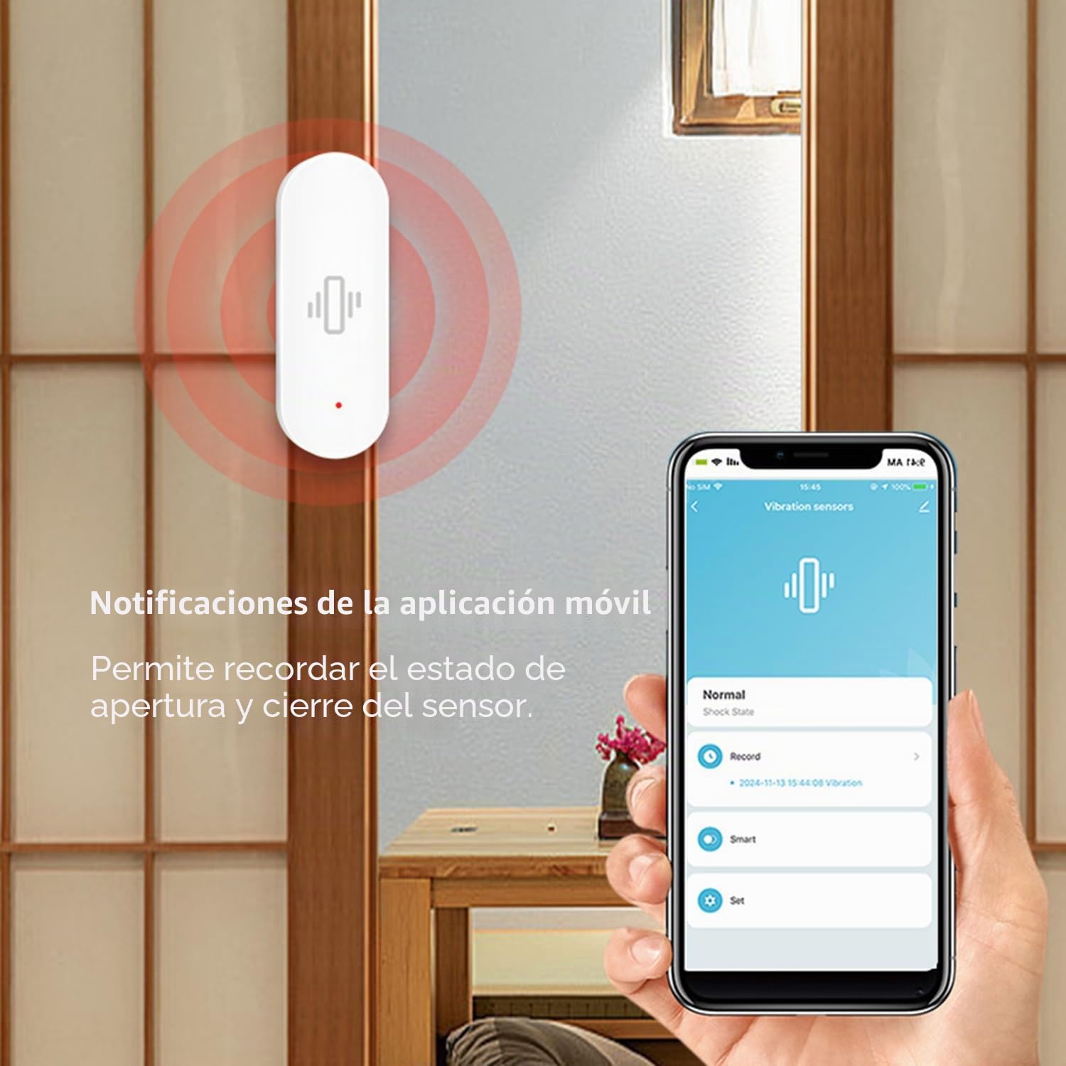Sensor de vibración Inteligente: Detector de Rotura de Vidrio inalámbrico, Alarma de Puerta WiFi con alertas de aplicación, sensibilidad Ajustable, Sensor de Seguridad para Sistema de Alarma -2Pack