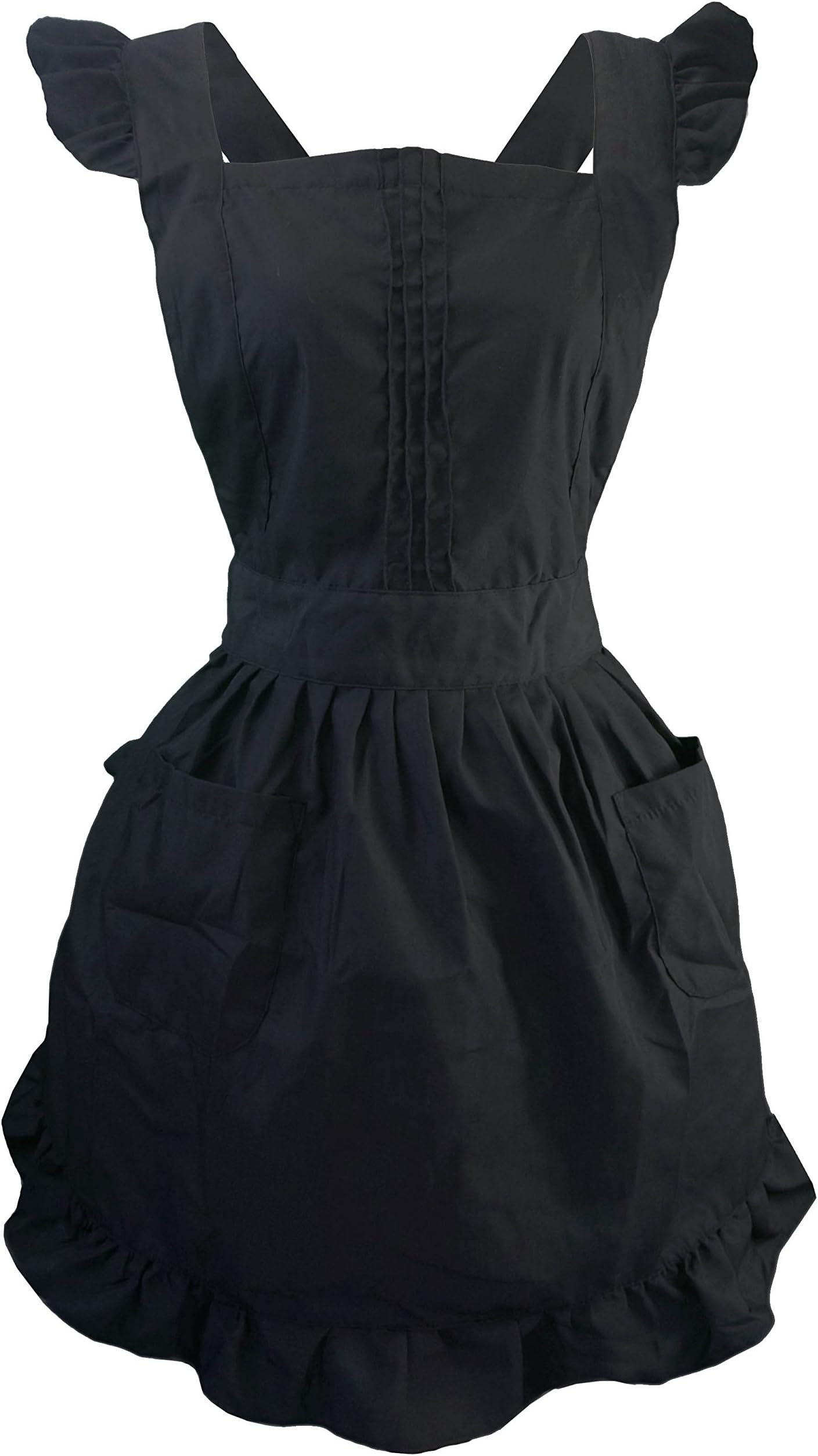 LilMents Retro Adjustable Ruffle Apron with Pockets, Small to Plus Size Ladies