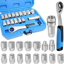 17PCS Pass Through Socket Set, Chrome Vanadium Steel, Versatile Space-Saving Design, Efficiency and Dependability, Enhanced Grip and Accessibility | Metric, Deep Socket Wrench Adapter, Reversing Ratchet, Extension Bar, Cr-V Steel, Low Profile, Long Bolts,