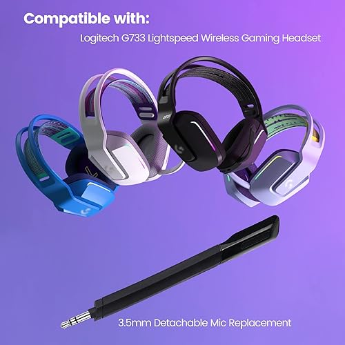 Miniatura 2 de weishan Reemplazo de micrófono G733 para auriculares inalámbricos Logitech G733 Lightspeed para juegos, micrófono desmontable con cancelación de