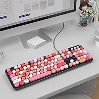 Vista 5 de MOFII Teclados de computadora con cable, teclado USB de tamaño completo Plug Play, bonito teclado estético colorido con soportes plegables