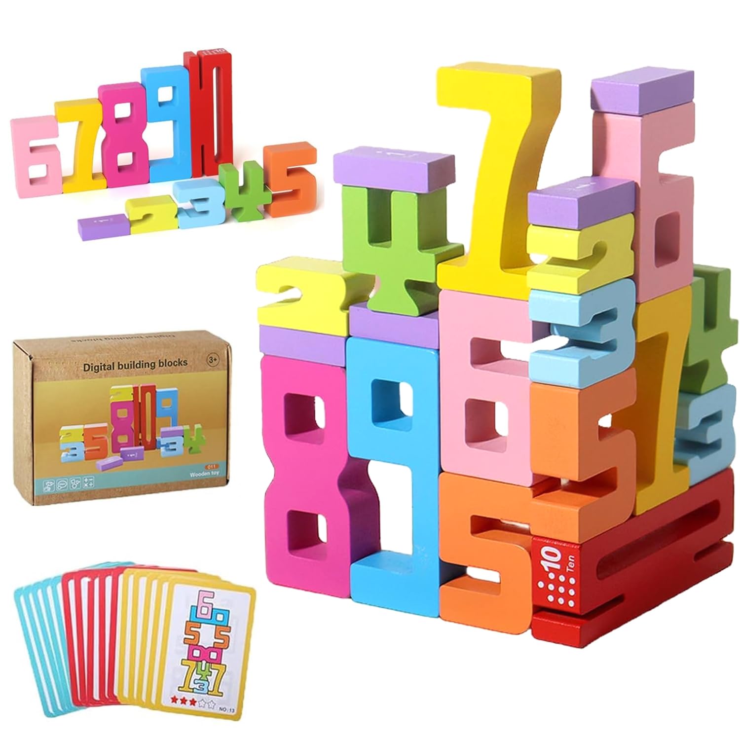 XUDUOO Number Blocks Toys for Kids, Wooden Numbers Stacking Blocks, Montessori-Inspired Number Puzzle Counting Blocks, Early Education Math Games for Preschoolers