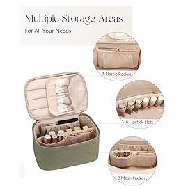 Prite Makeup Bag Portable Cosmetic Organizer with Brush Holder Waterproof Travel Toiletry Bag for Women with Handle and Divider (Checkered Green)