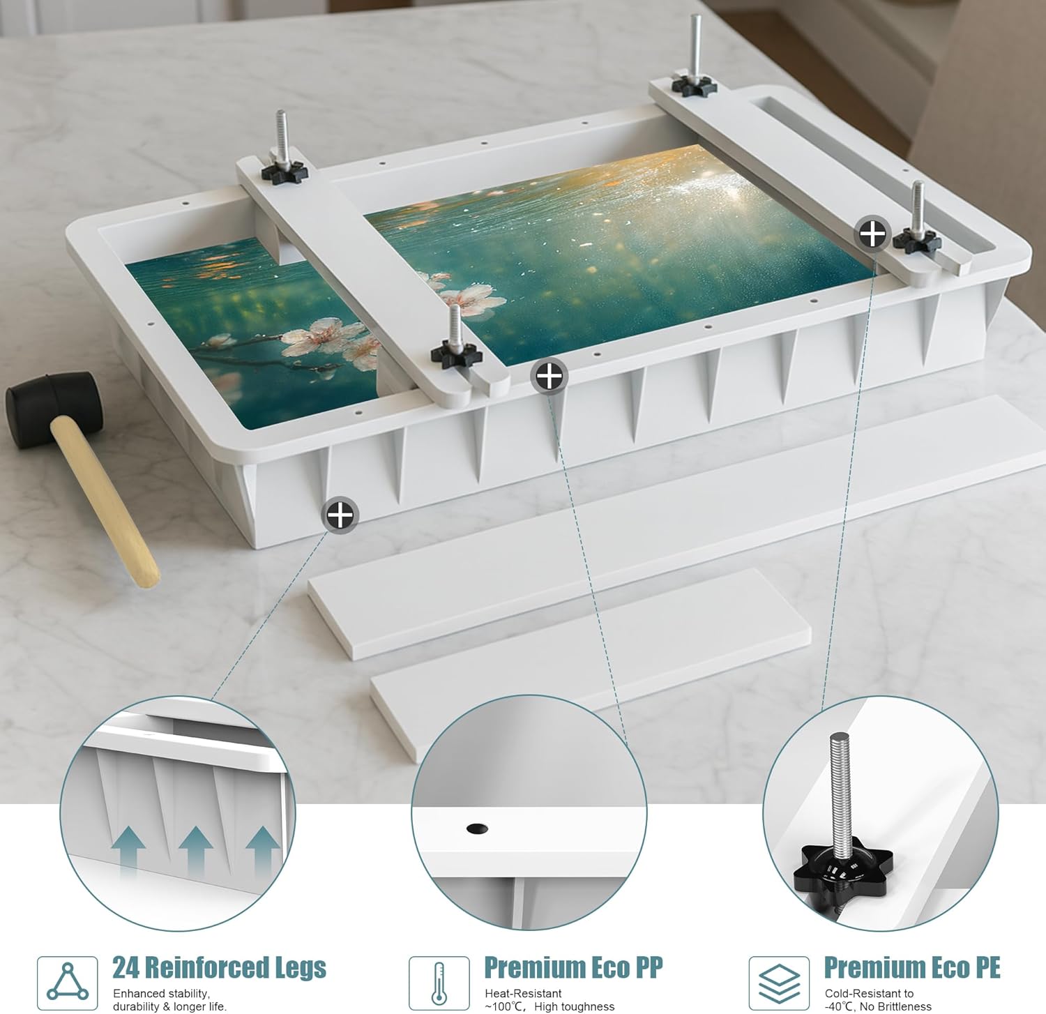 GARVIN 2 Pack Large Epoxy Resin Molds with Clamping System - 23.6"x11.8"x3.1" & 15.8"x9.8"x3.1" Silicone Casting Molds, Integrated Clamping System, Perfect for DIY Resin Art Tray & Board Projects