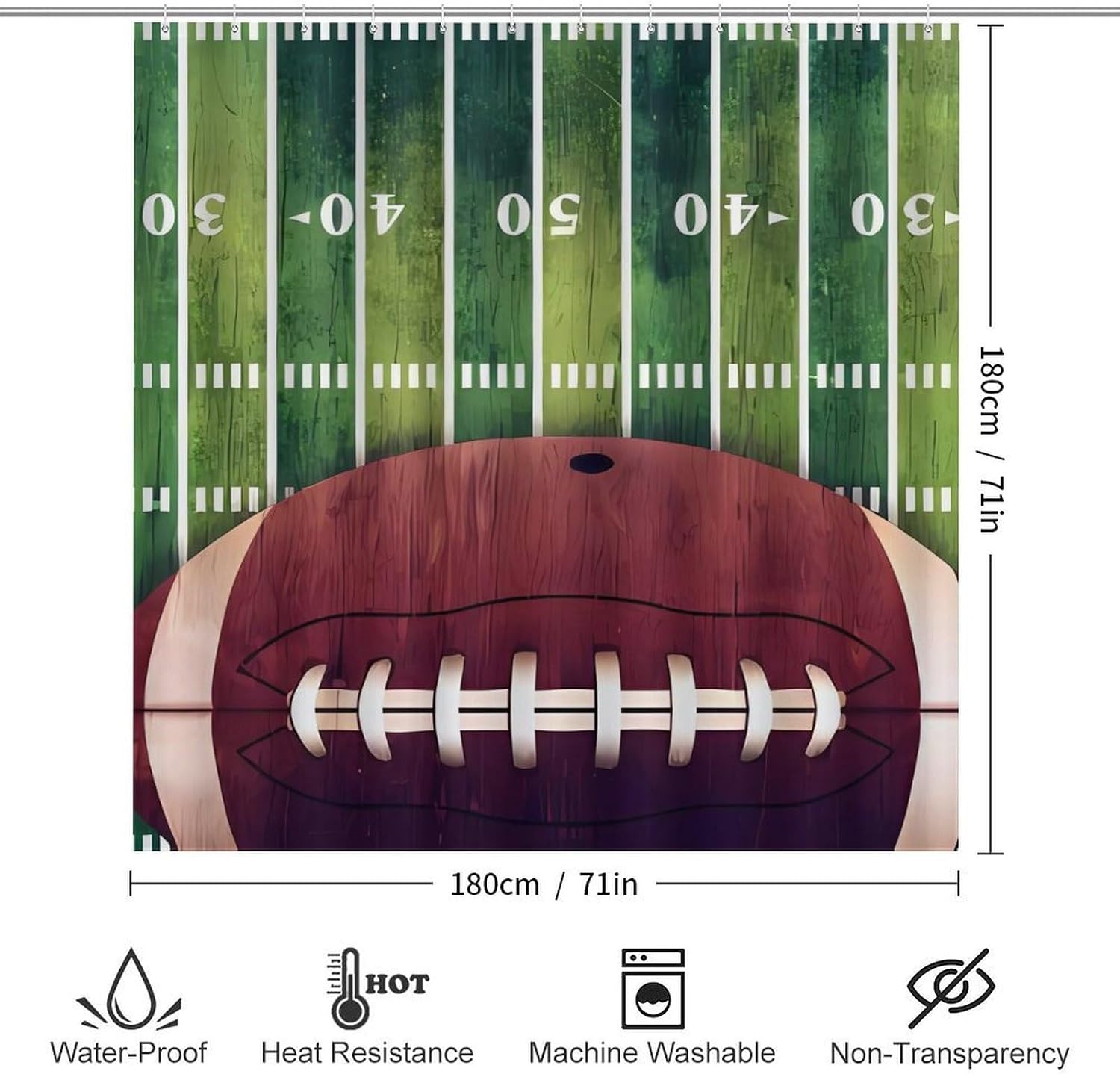 American Football Field and BallNon-Slip Bath Rug Set 4 Set