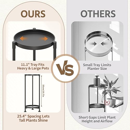 Miniatura 6 de LASZOLA Soporte para plantas de 2 niveles negro para interiores para plantas grandes y altas, resistente, soporte para macetas de metal vertical de