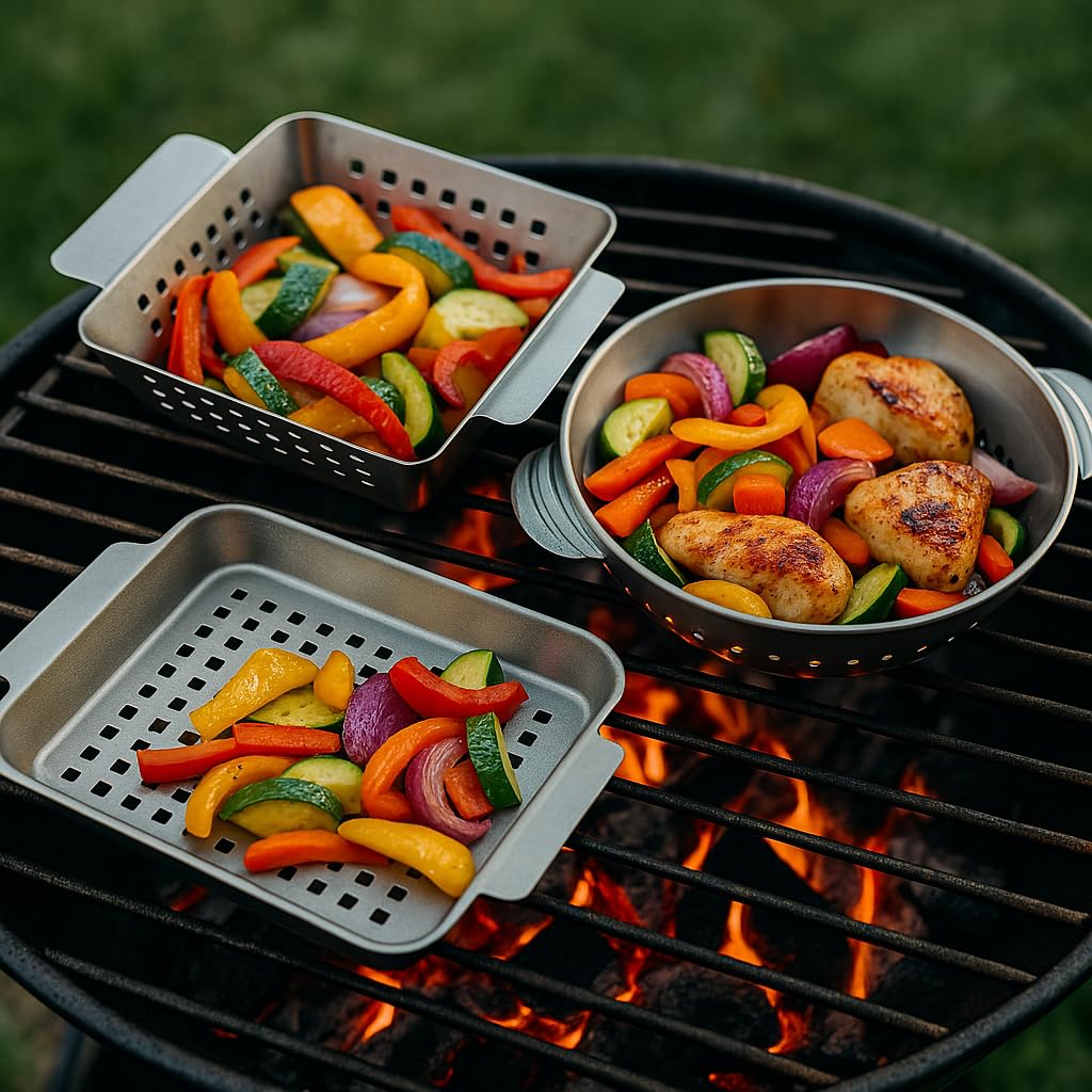 HeRo24 Lot de 3 paniers de barbecue en acier inoxydable