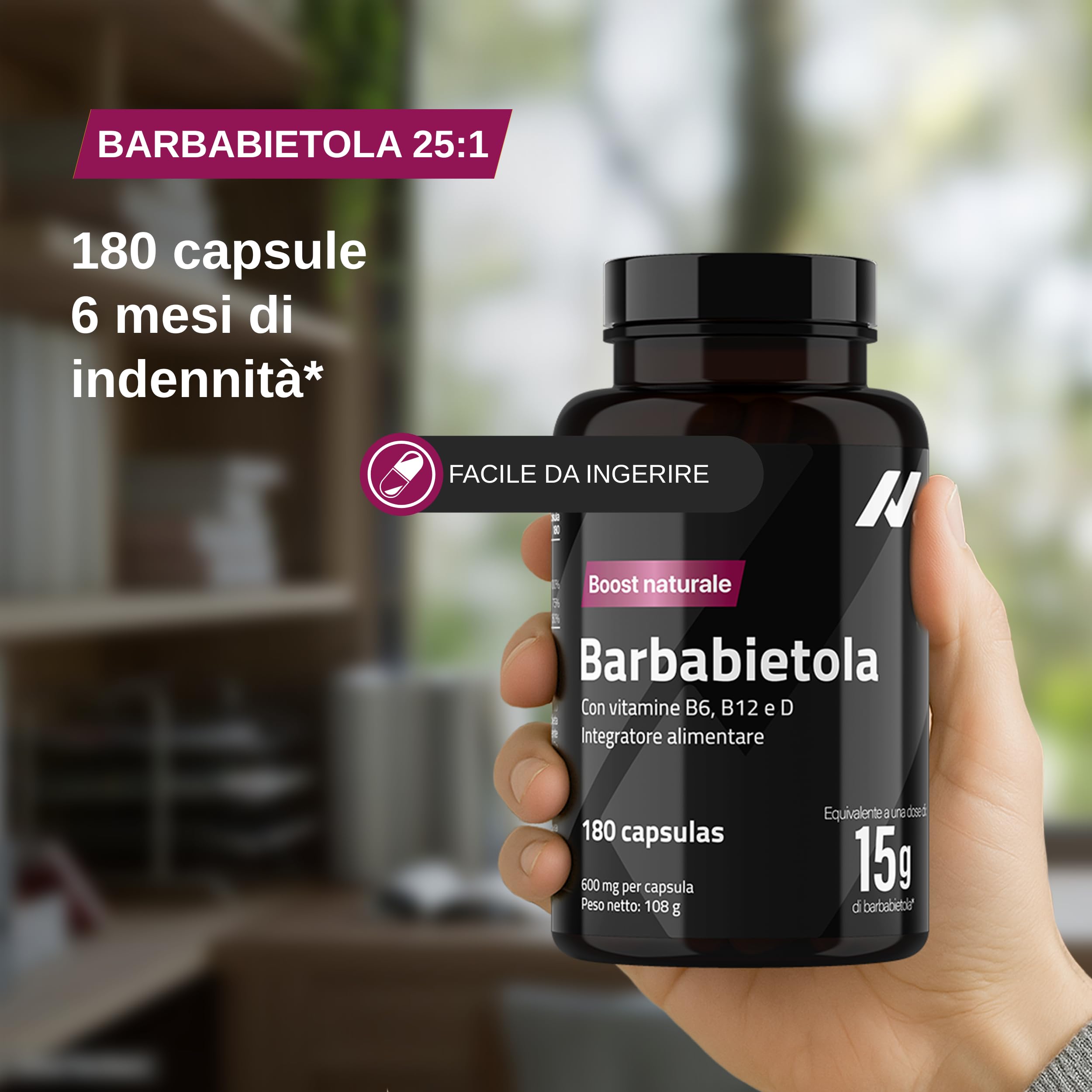 Barbabietola 25:1 – Equivalente a 15.000 mg – Supporto all’Ossido Nitrico – Nitrati Naturali per l’Uso dell’Ossigeno – con Vitamine B6, B12 e D – Energia senza Caffeina – 180 Capsule Vegane