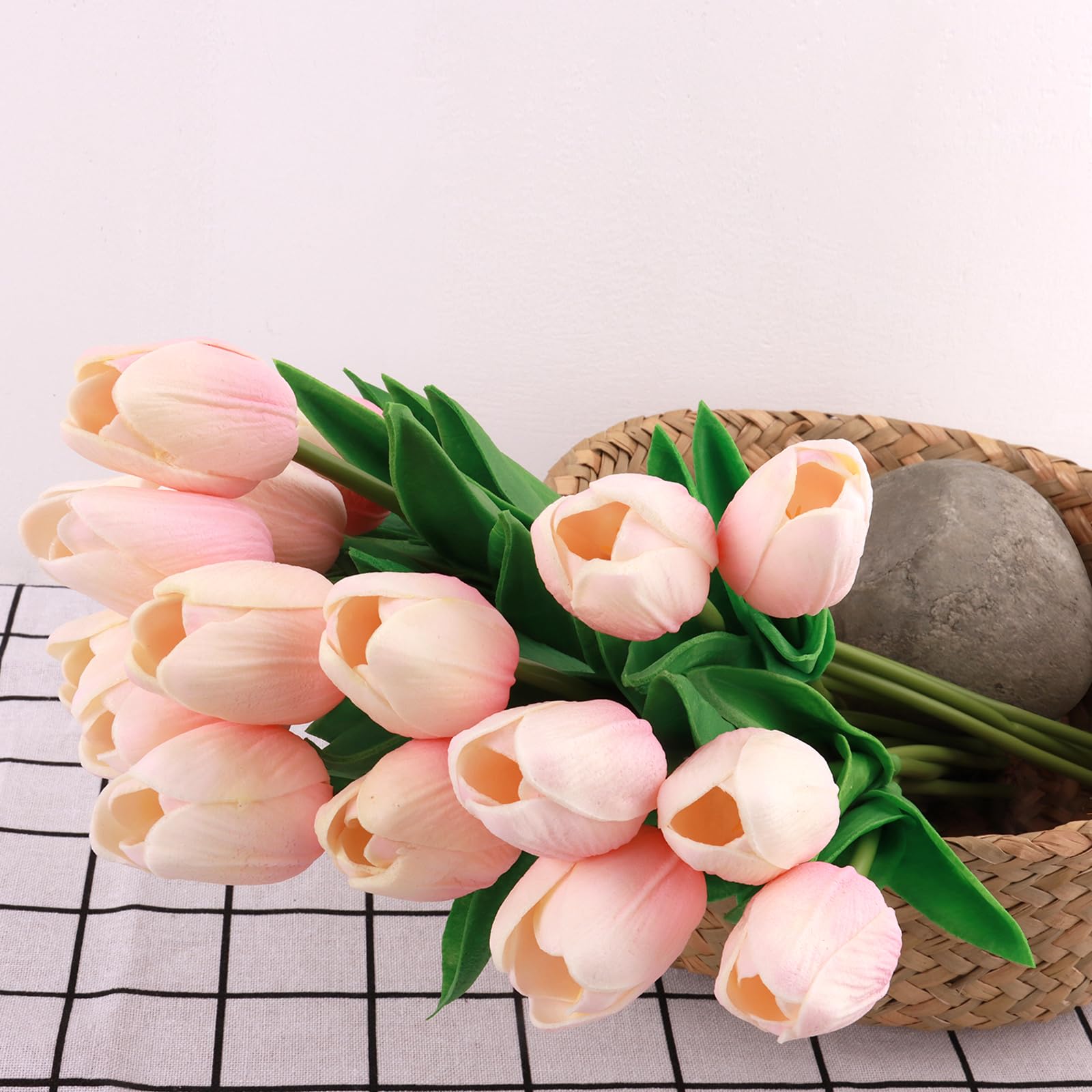 12 Tulipani Artificiali Beige - Finti Ma Super Realistici! Fiori Finti In Plastica Per Matrimoni, Decorazioni Casa E Centrotavola. Con Stelo Flessibile.