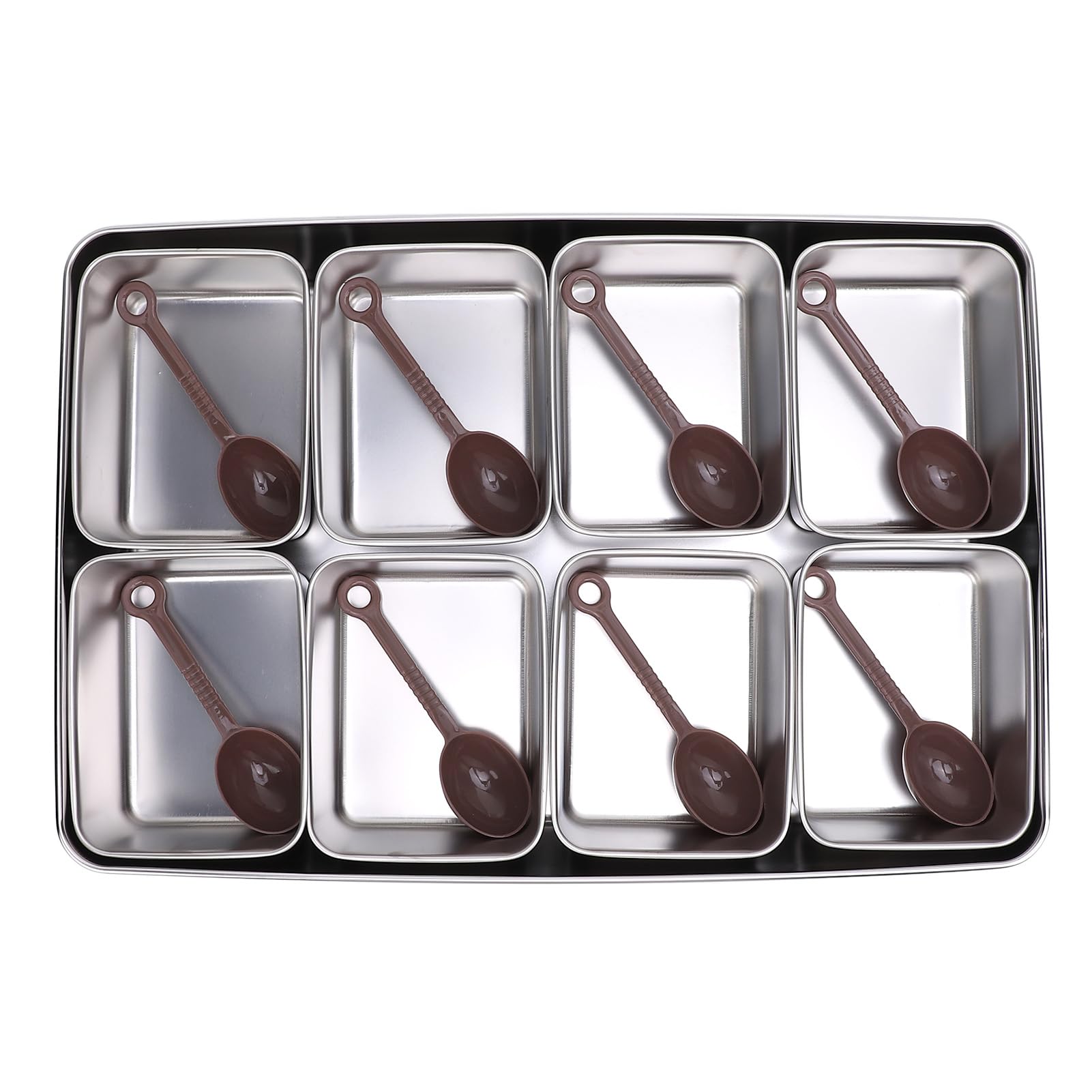 Greensen 8 Compartiments Plateau à Condiments, Bac à Condiments Refroidi par Glace Plateau de Service pour Fruits Boîte à Snacks Contenant avec Fond Antidérapant pour Accessoires (Style en acier