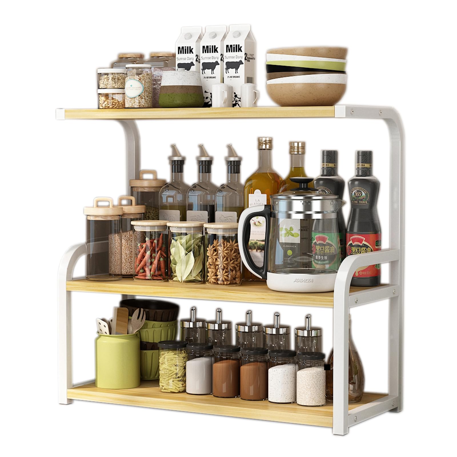Estante organizador vertical de escritorio de oficina, estante organizador de estanterías, estantes de cocina, oficina, sala de estar, estantería de escritorio (blanco + nogal, 53 cm)