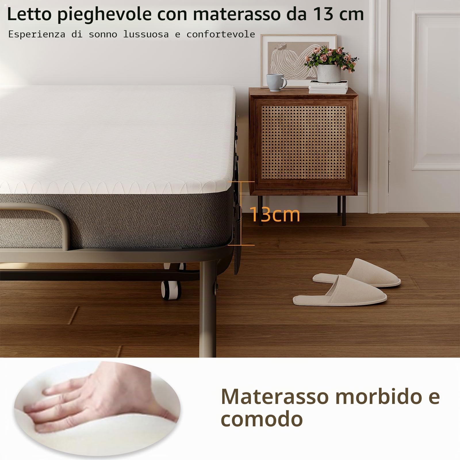 CAIYUN Letto pieghevole deluxe per adulti, letto da riso pieghevole con spessore di 12,5, materasso in memory foam con robusto telaio in acciaio/letto in metallo, portata fino a 150 kg (80 x 190 cm)