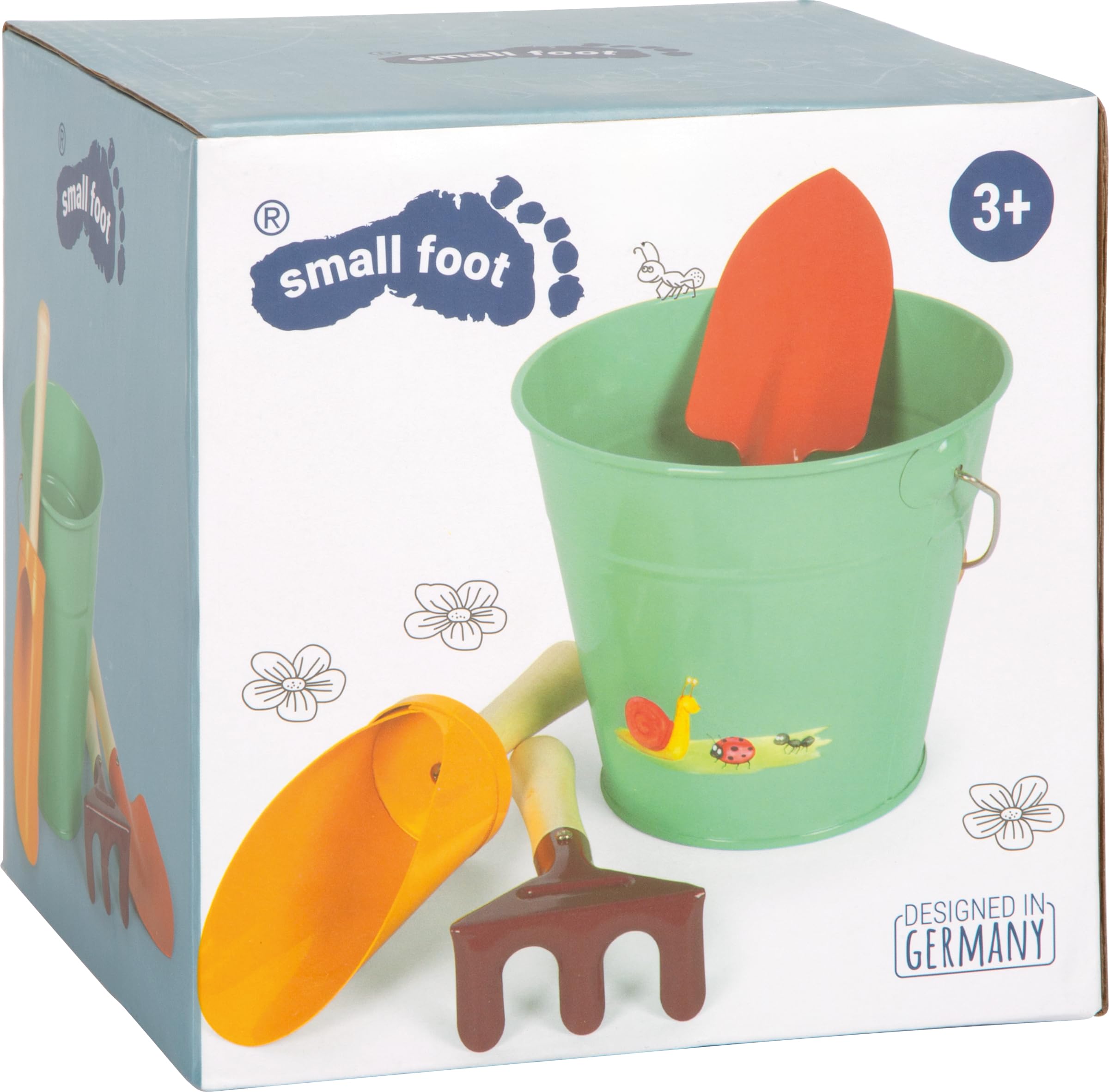 small foot Pala de Mano con balde Tiny Garden, Set jardín, Arena, Madera, Metal, niños Partir de 3 años, 12665, Multicolor
