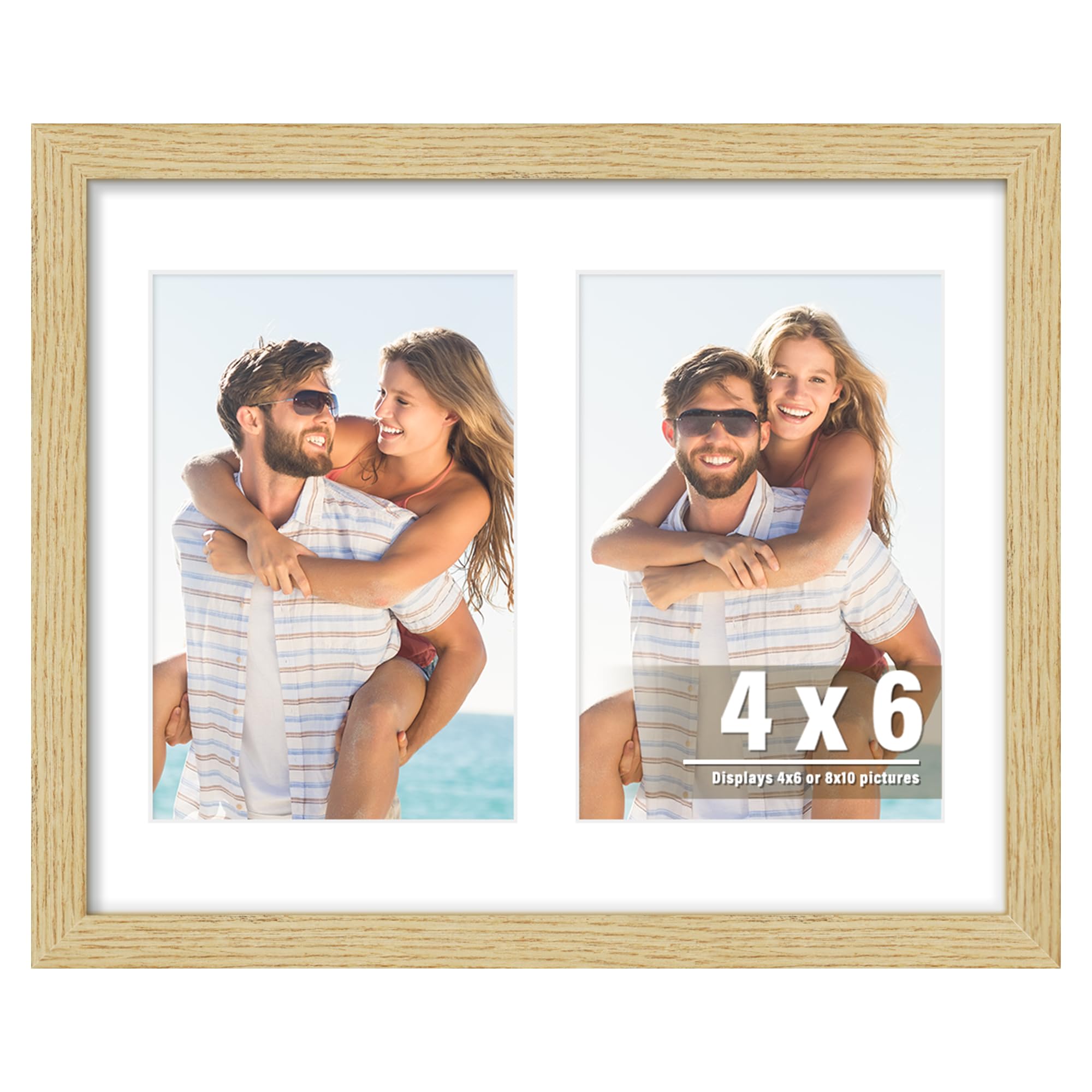 DUENPY 8x10 Double 4x6 Picture Frame, Made of Natural Solid Wooden Picture Frames, Displays Double 4x6 inch Photos, or 8x10 (Without Mat) Wall Decor, Wall Hanging, or Tabletop, Solid Color.
