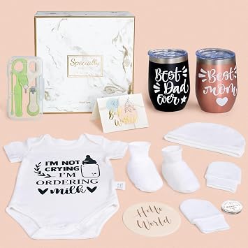 10Pcs Gender Reveal Gift, Baby Shower Gift Basket for New Parents to Be & First Time Expecting Parent Mom and Dad. Newborn Essentials Box, Pregnancy Announcement Gift Ideas