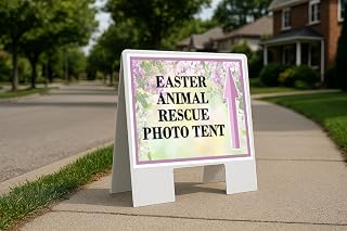 Easter Animal Rescue Photo Tent Spring Flowers Purple Lilac Up Arrows A-Frame Single Sided 23x23 in. sign