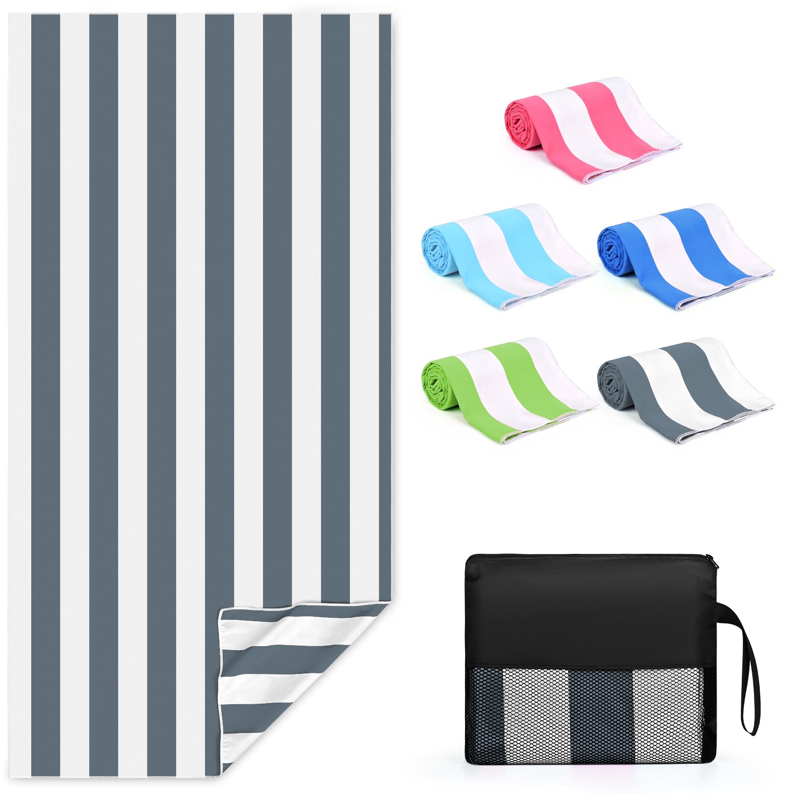 Zusentee Microfiber Beach Towel, Beach Towel 180X90cm, Beach Towels for Adults Extra Large Quick Dry Sand Free Microfibre TowelSoft and Lightweight for Beach, Swimming, Holiday, Grey