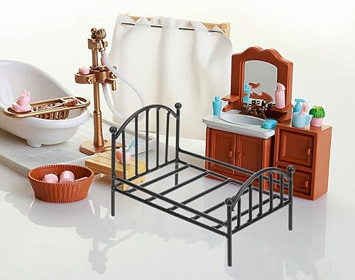 Miniatura 5 de Marco de cama de metal en miniatura, modelo de cama individual, muebles de casa de muñecas, soporte para macetas para accesorios fotográficos