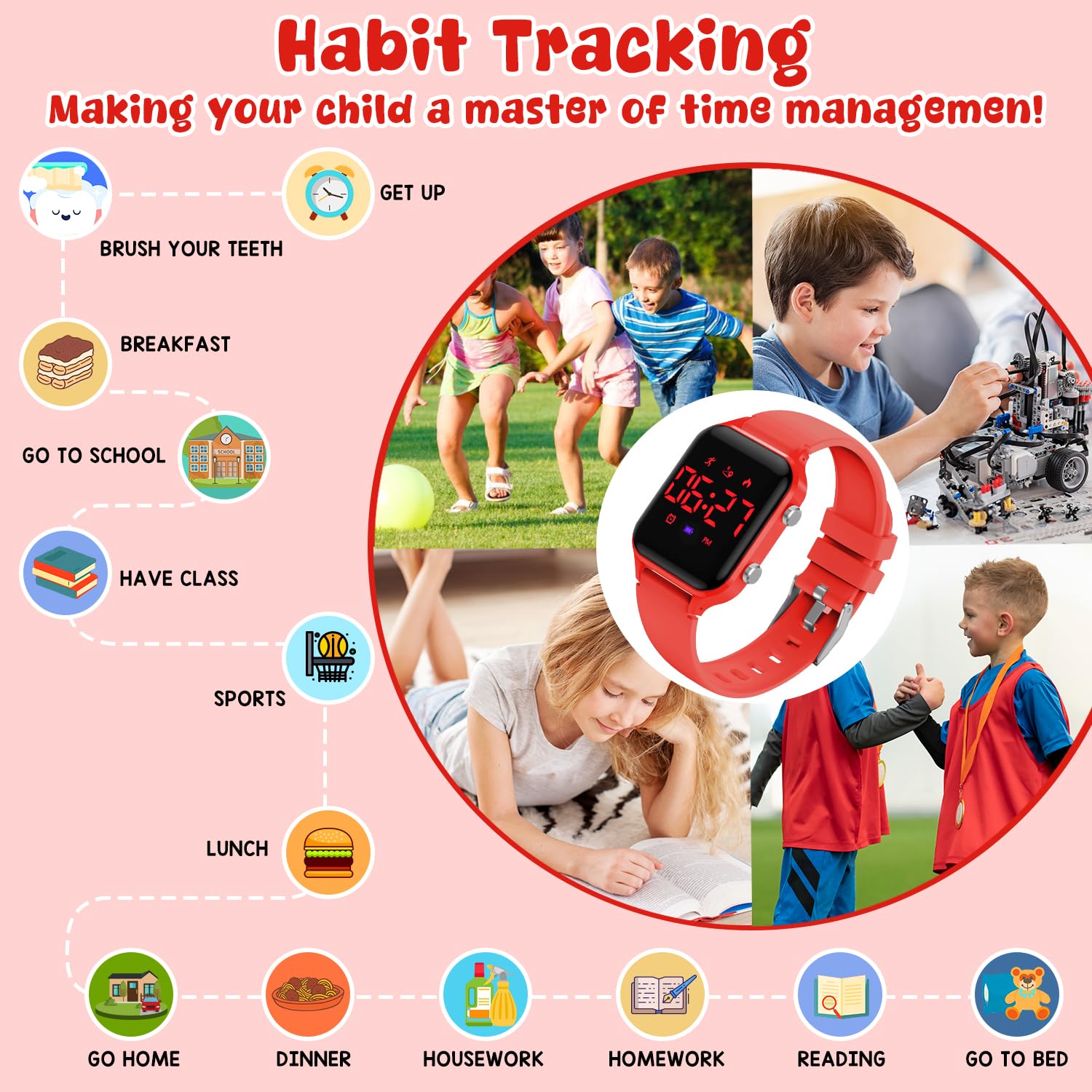 Orologio digitale per bambini per ragazzi e ragazze, orologio sportivo con fitness tracker, contapassi, sveglia, cronometro, senza bisogno di app, impermeabile, regalo per adolescenti, studenti,