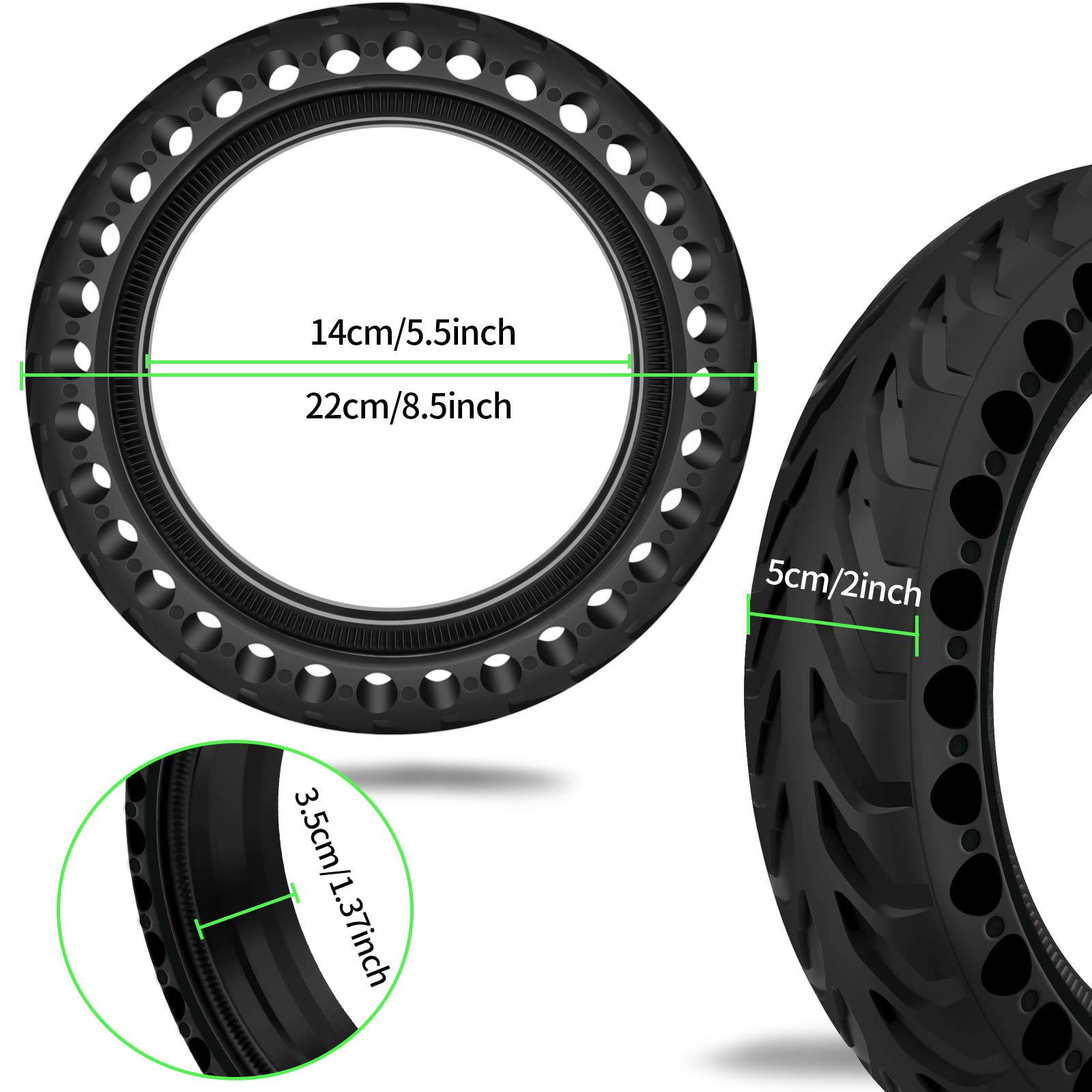 2 Stück E-Scooter Vollgummireifen 50/75-6.1 (8 1/2 x2), Kompatibel mit Soflow SO4/SO3, Xiaomi 3/3 Lite/M365/Pro 2, Hiboy S2 | Airless; Pannensicher; Wartungsfrei; Felgengröße zuerst prüfen