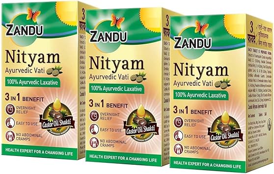Zandu Ayurvedic Nityam Tablets | Made with 7 Ayurvedic Ingredients | Herbal Supplement for Bowel Movement | Helps in Body Detoxification & Nutrient Absorption | 30 Tabs Pack of 3