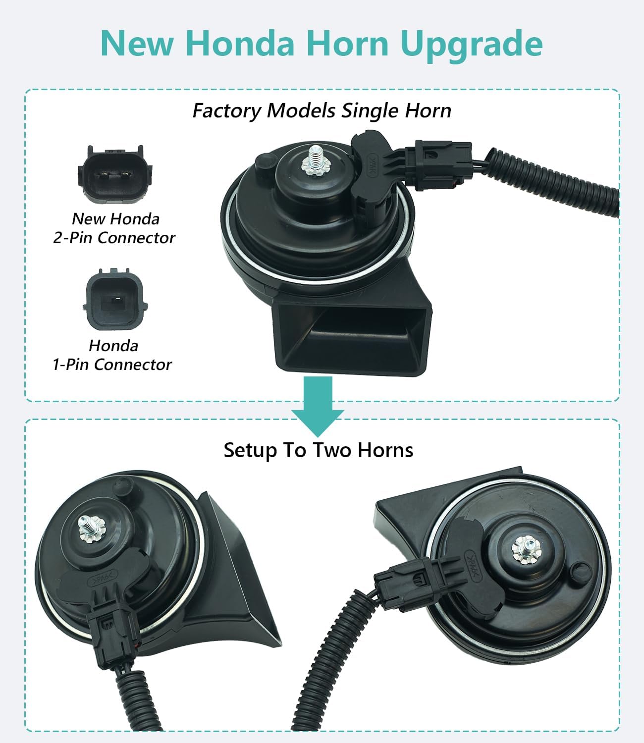 NEOGET Car Horn with 1 to 2 Connector Converter, Compatible with Honda CR-V 2023-2024, Civic 2016-2025, HR-V 2023-2025, Horn Splitter Adapter Fit for Single to Dual Tones Upgrade Kit