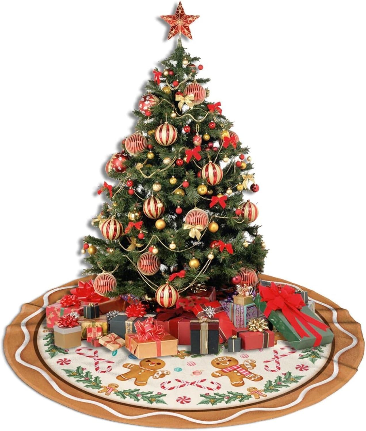 Jupe de Sapin de Noël 120 cm Bonhomme en Pain d'épice Corde Rouge