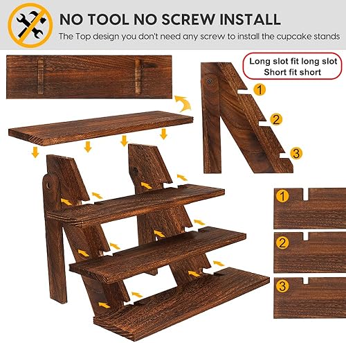 Miniatura 6 de Manspdier Soporte de exhibición de madera para cupcakes de madera, sin herramientas, elevadores rústicos para exhibición, ideal para manualidades