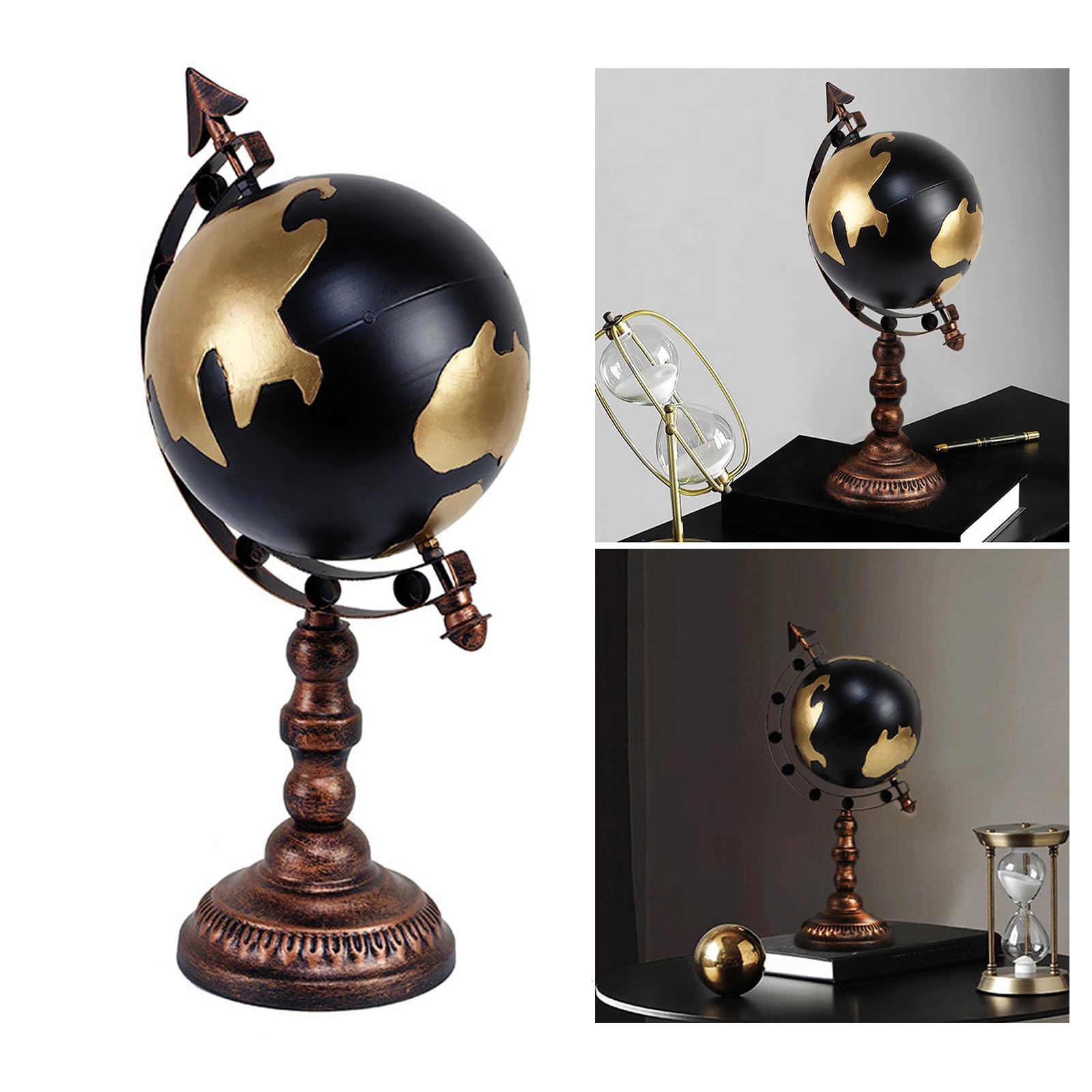 QWQJ Iron Globes Sculpture with Stand Base Rotating World Globes Ornament for Travel Enthusiasts and Geography Lover