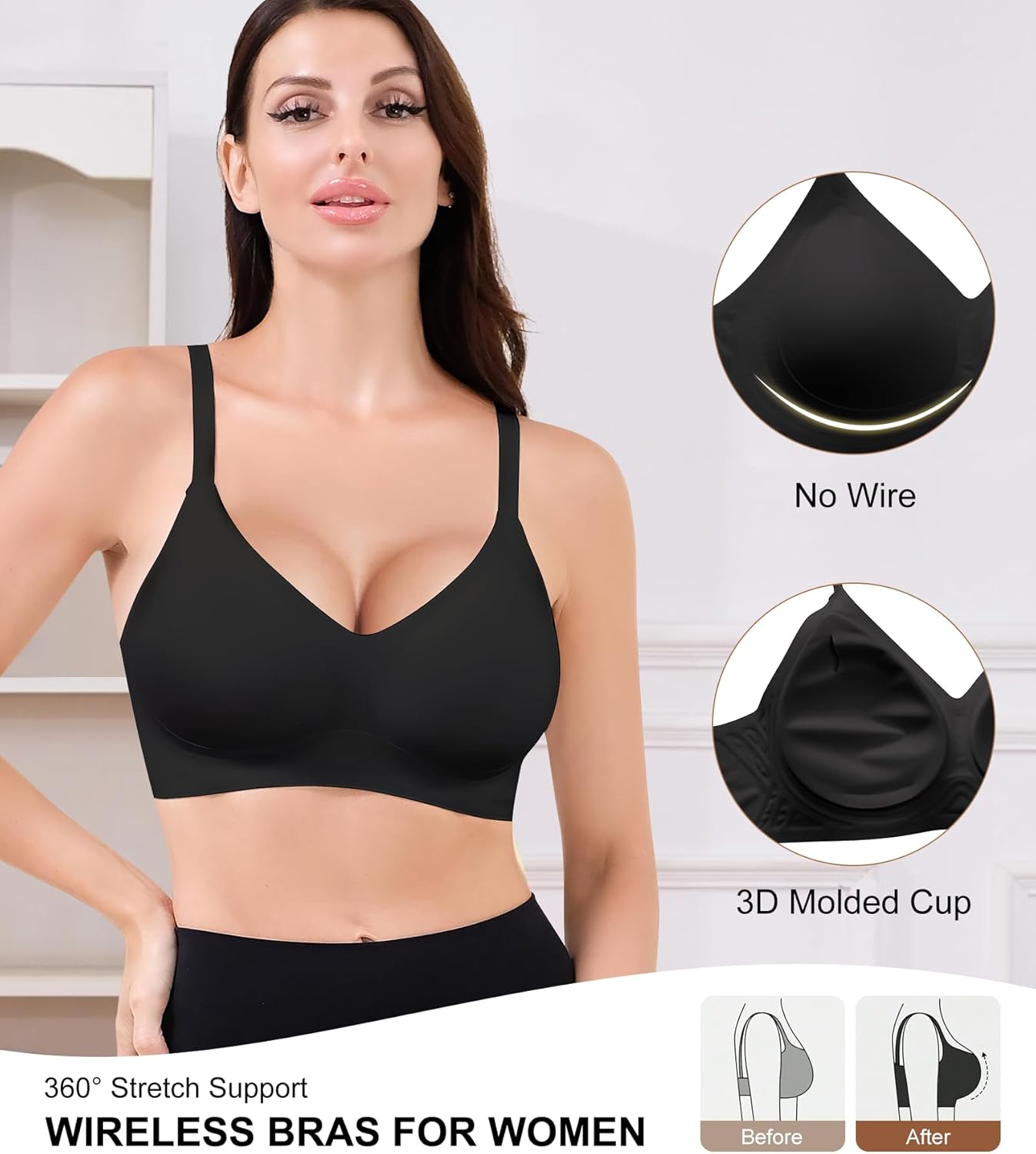 Push Up Bras for Women, Wireless V Neck Full Coverage Bra, Seamless Supportive Sport Tshirt Everyday Bralette - Image 6