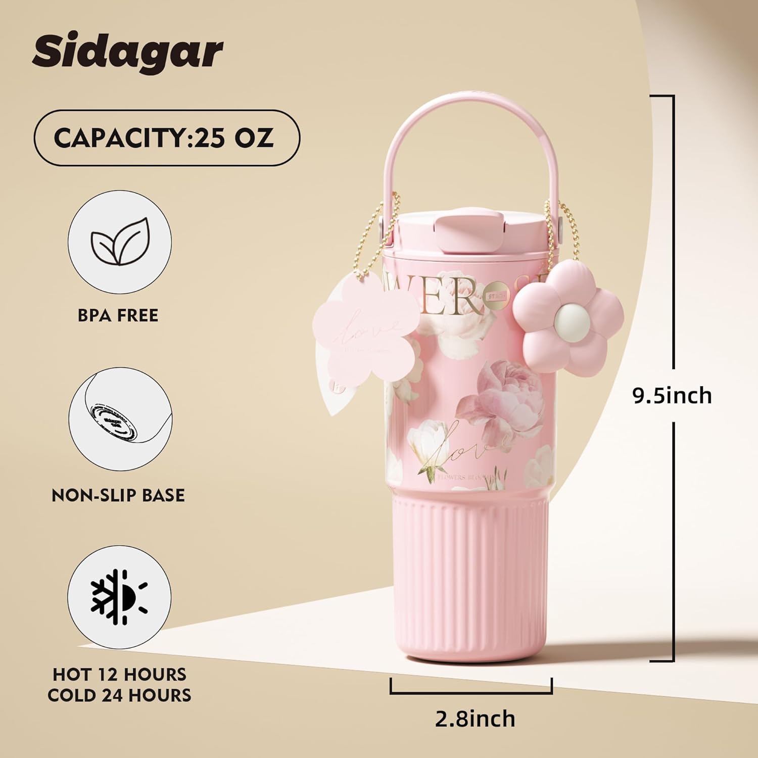 26 oz Insulated Stainless Steel Tumbler with Straw & Handle