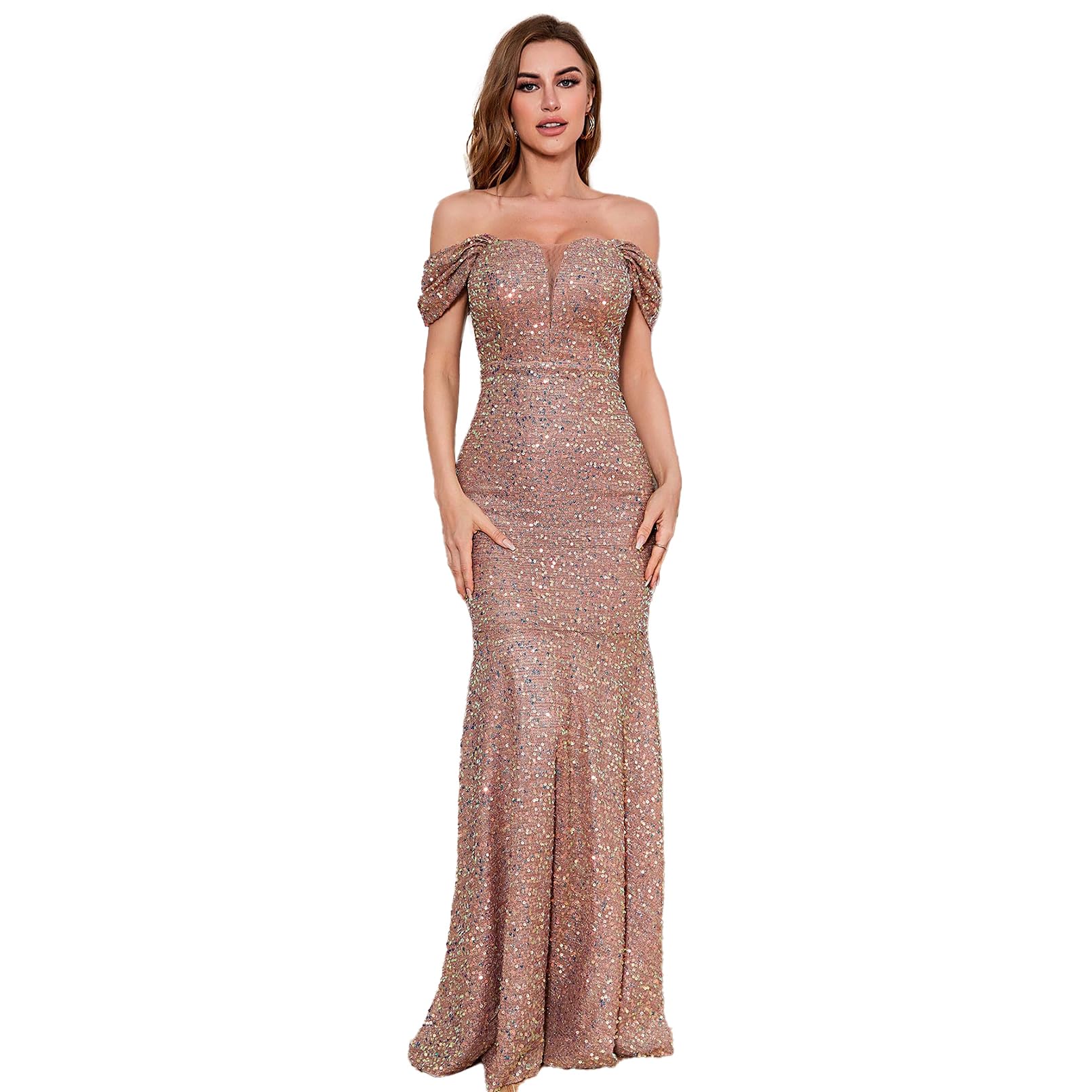 TOLEEN Women's Formal Sequin Bodycon Long Sleeve Prom Dresses Elegant Evening Party Maxi Dresses