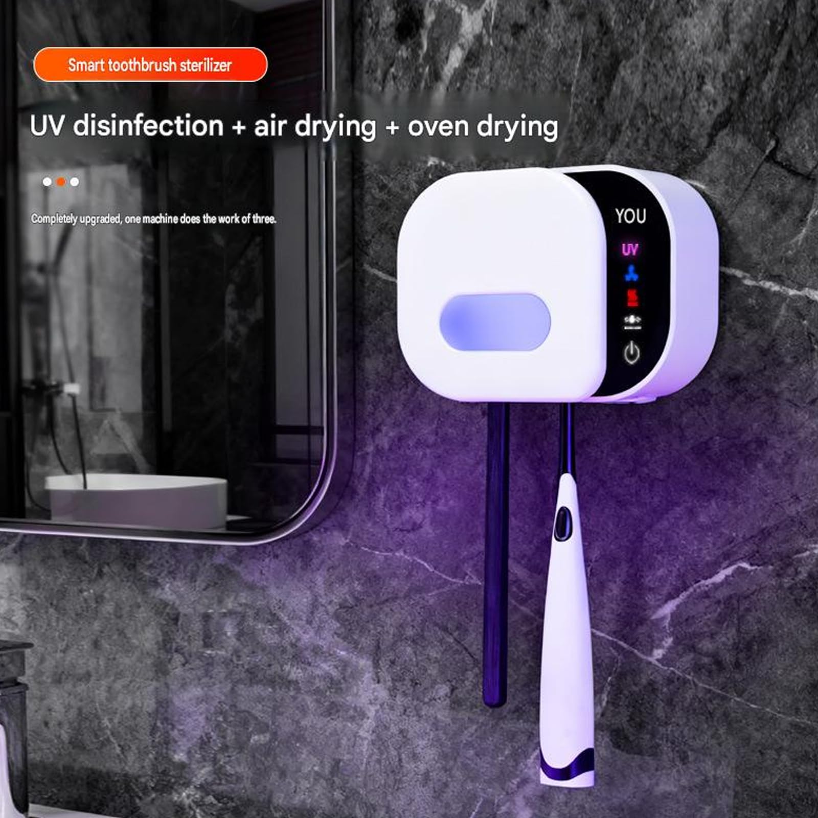 Portaspazzolino automatico con coperchio mobile, supporto per asciugatura, custodia in ABS a 2 slot per riporre quotidianamente lo spazzolino in bagno Portaspazzolino automatico con coperchio mobile