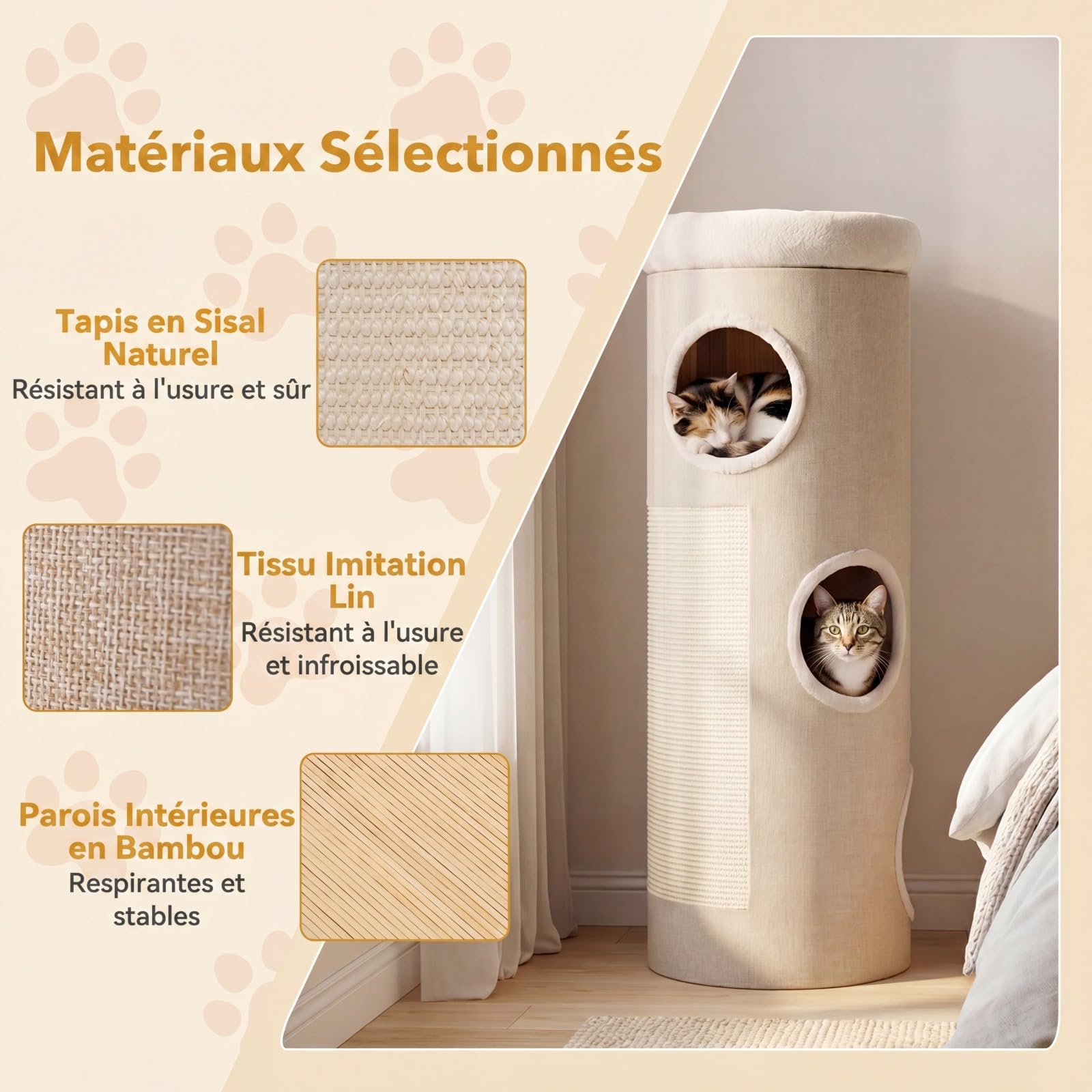 GYMAX Griffoir Dome 113cm avec Perchoir Souple, Tonneau à Griffer pour Chats, avec 3 Entrées, 2 Panneaux en Sisal à Gratter, Tissu Respirant, Matériau Intérieur Naturel