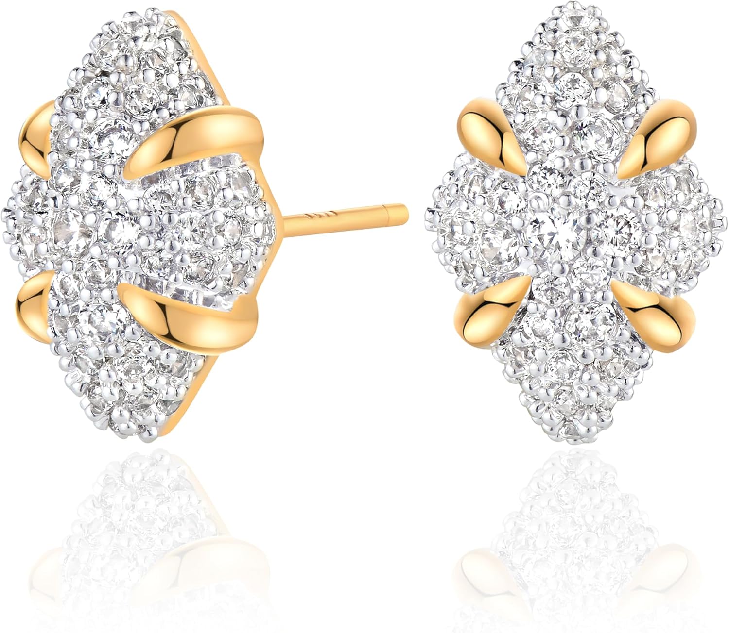 Gold Stud Earrings for Women 14K Gold Plated S925 Sterling Silver Post Hypollergenic Cubic Zirconia Oval Earrings Gold Jewelry