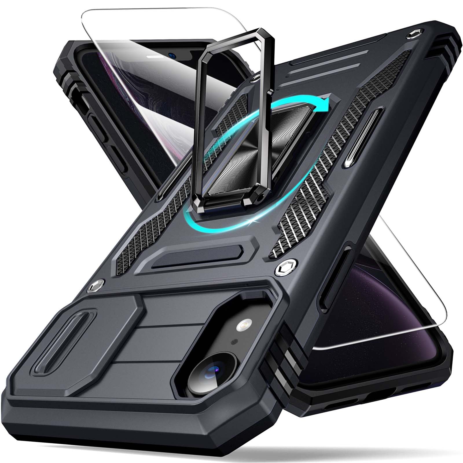 Produktbild von DASFOND Armor Hülle Für IPhone XR - Militär Schutz Mit Metall Ring Halter