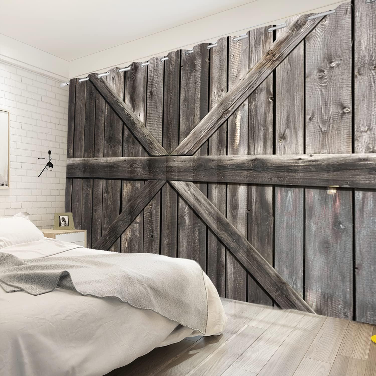 Rustic Wood Barn Blackout Curtains Old Farmhouse Vintage Western Countryside Grunge Wooden Door for Living Room Bedroom Window Drapes Treatment Fabric Set of 2 Panels, 21x45 Inch