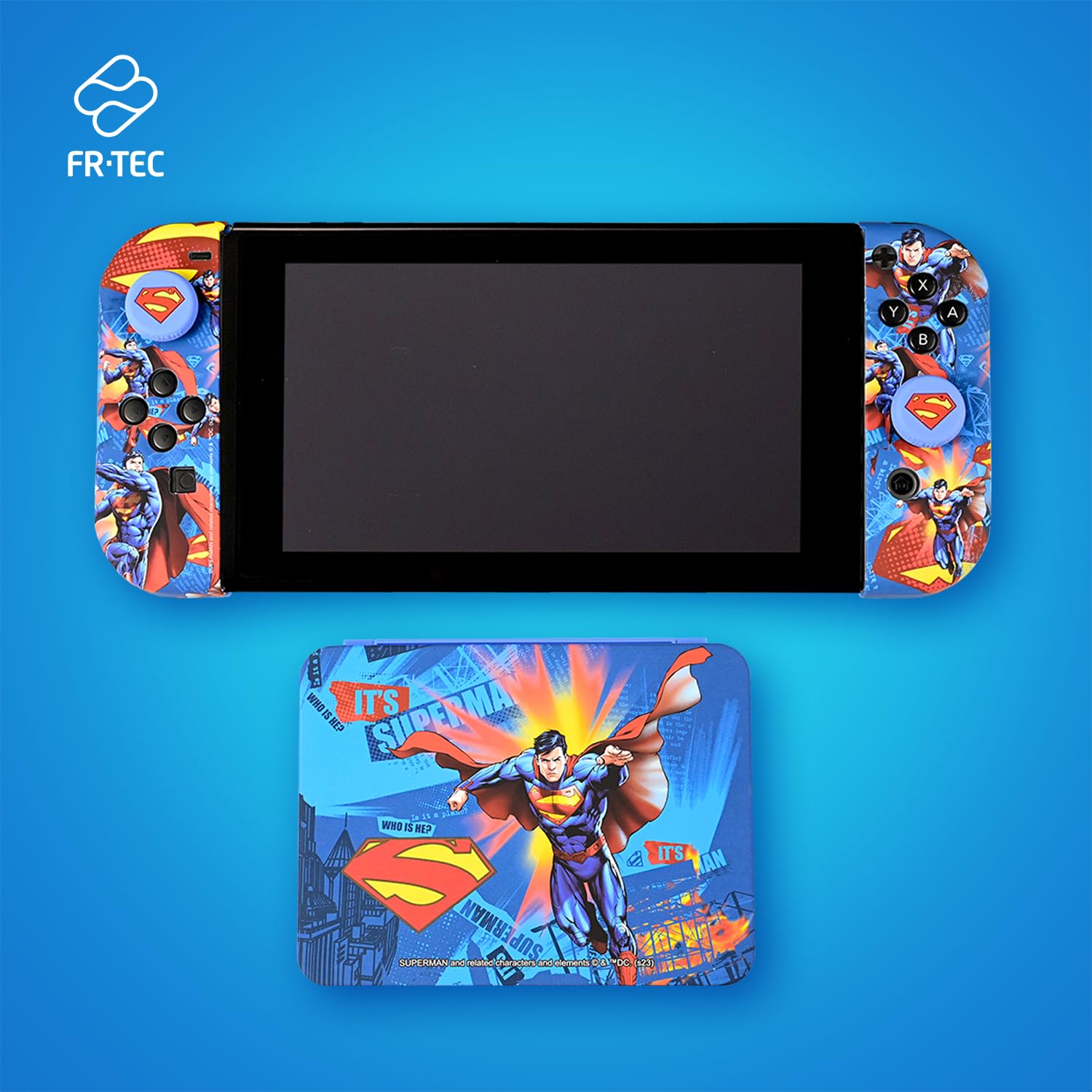 FRTEC - Kit d'accessoires DC sous licence officielle, étui rigide + poignées compatibles avec Nintendo Switch et Switch OLED (SUPERMAN)