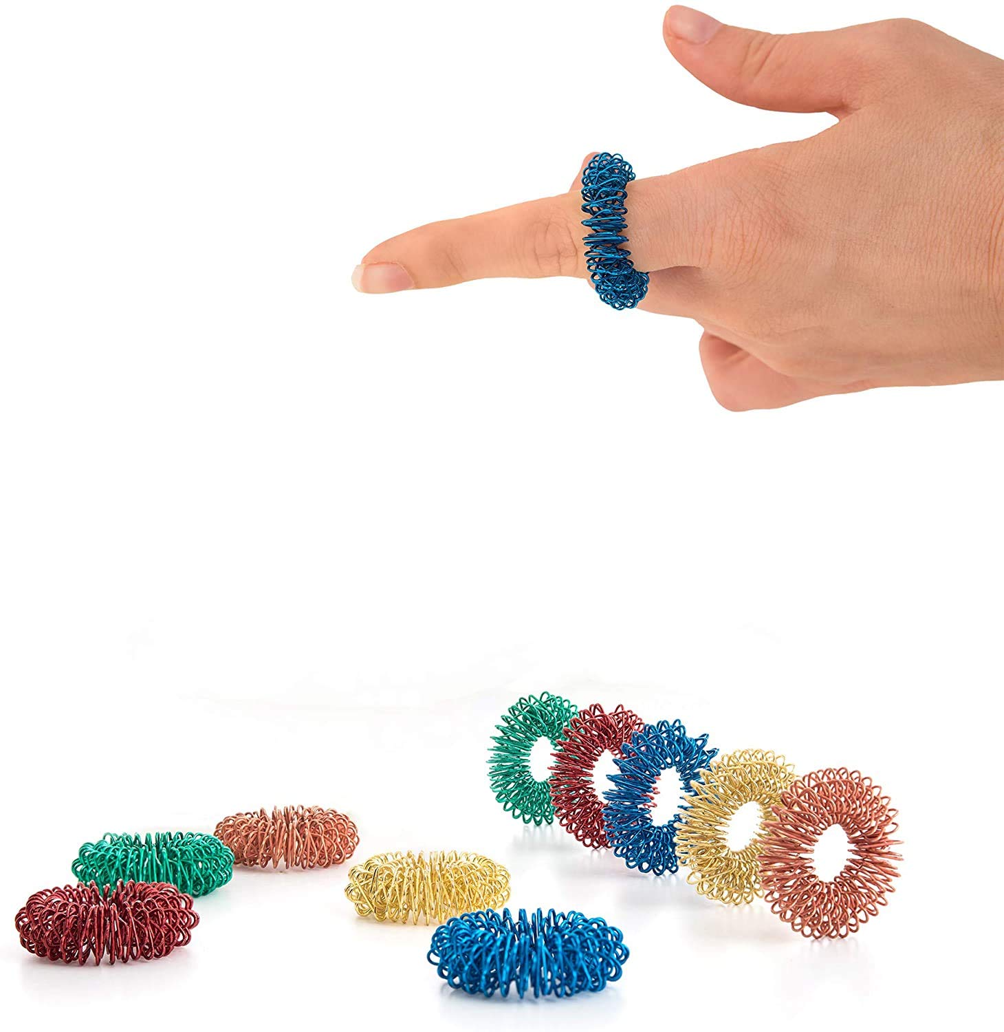 Acupressure Rings for Stress & Focus – 10 Quiet Metal Fidget Toys for Adults & Kids 5+ | Pick A Toy Sensory Set for Relaxation, Pain Relief & School Use