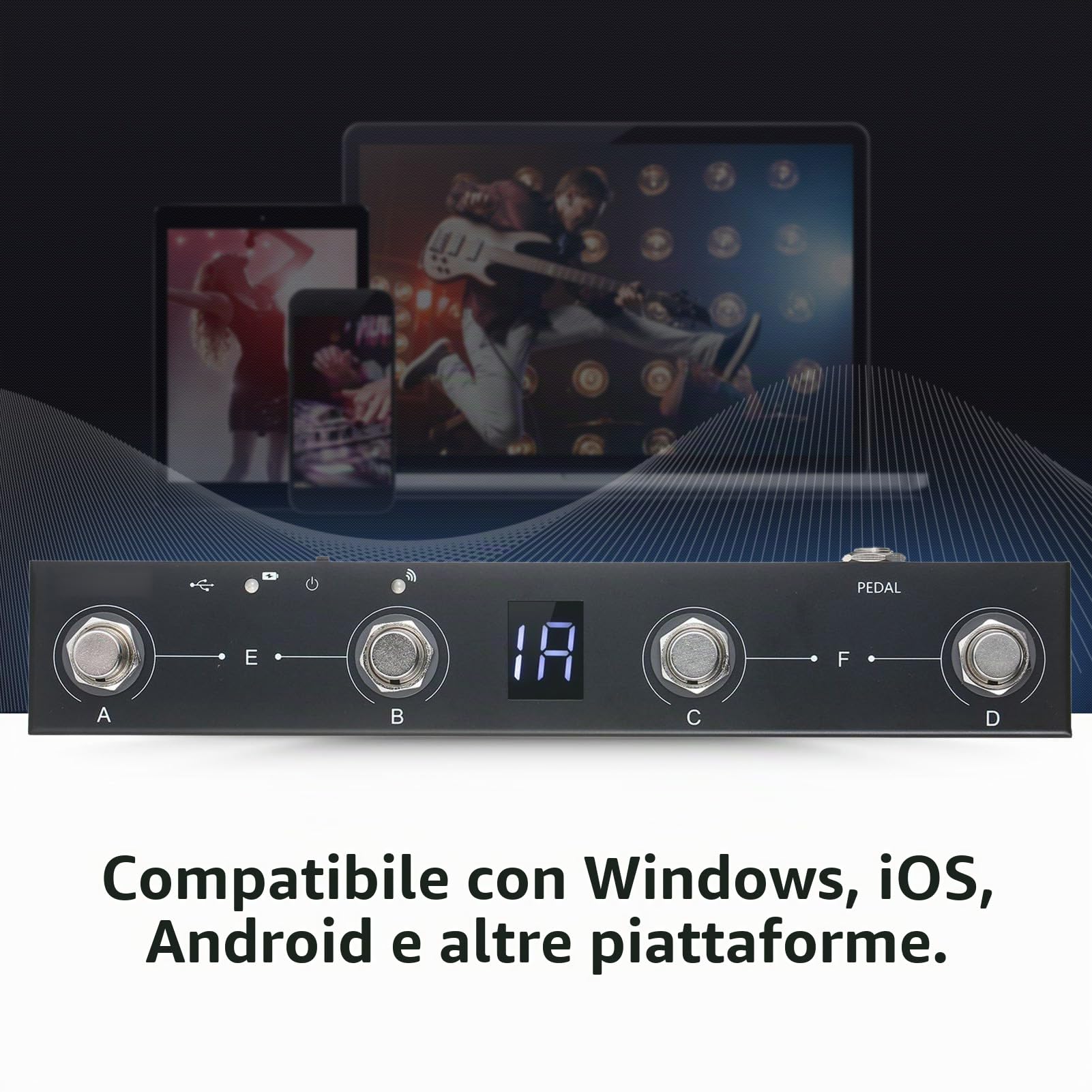 Pedale Midi senza fili,Cioccolato BT Controller Midi Wireless Ricaricabile 4 Pulsanti Pedale Controller Midi Portatile Controllo App Pedale