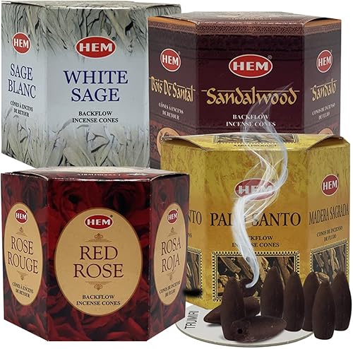 TRUMIRI Conos de incienso  Paquete variado de 4 fragancias (salvia blanca, Palo Santo, sándalo, rosa roja)  160 conos (4 juegos de 40)  Incienso