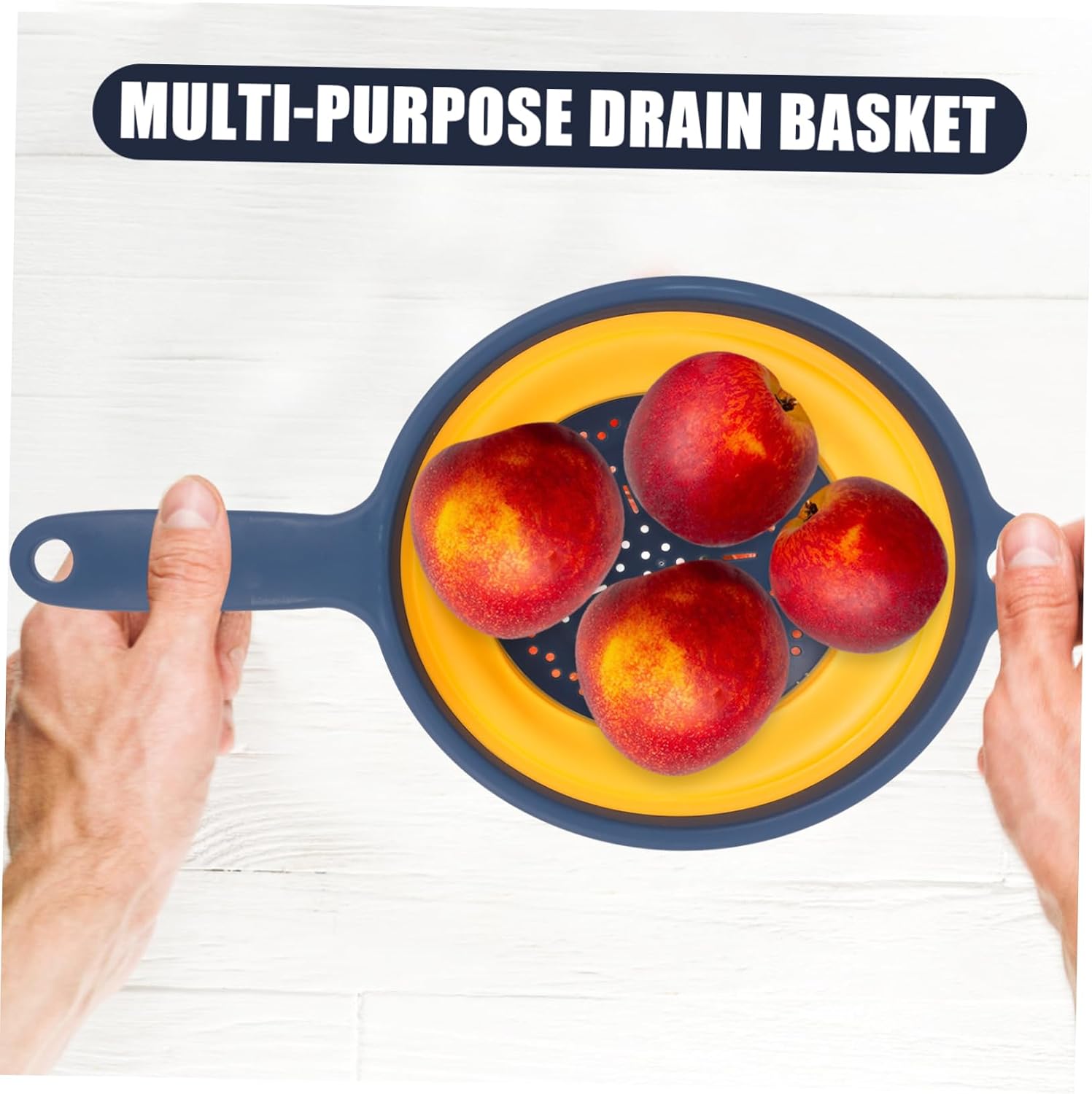 SECFOU Folding Kitchen Strainer Basket Collapsible Drain Basin for Fruits Vegetables Space-saving Hallow-out Design Safe Material Capacity for Home Use