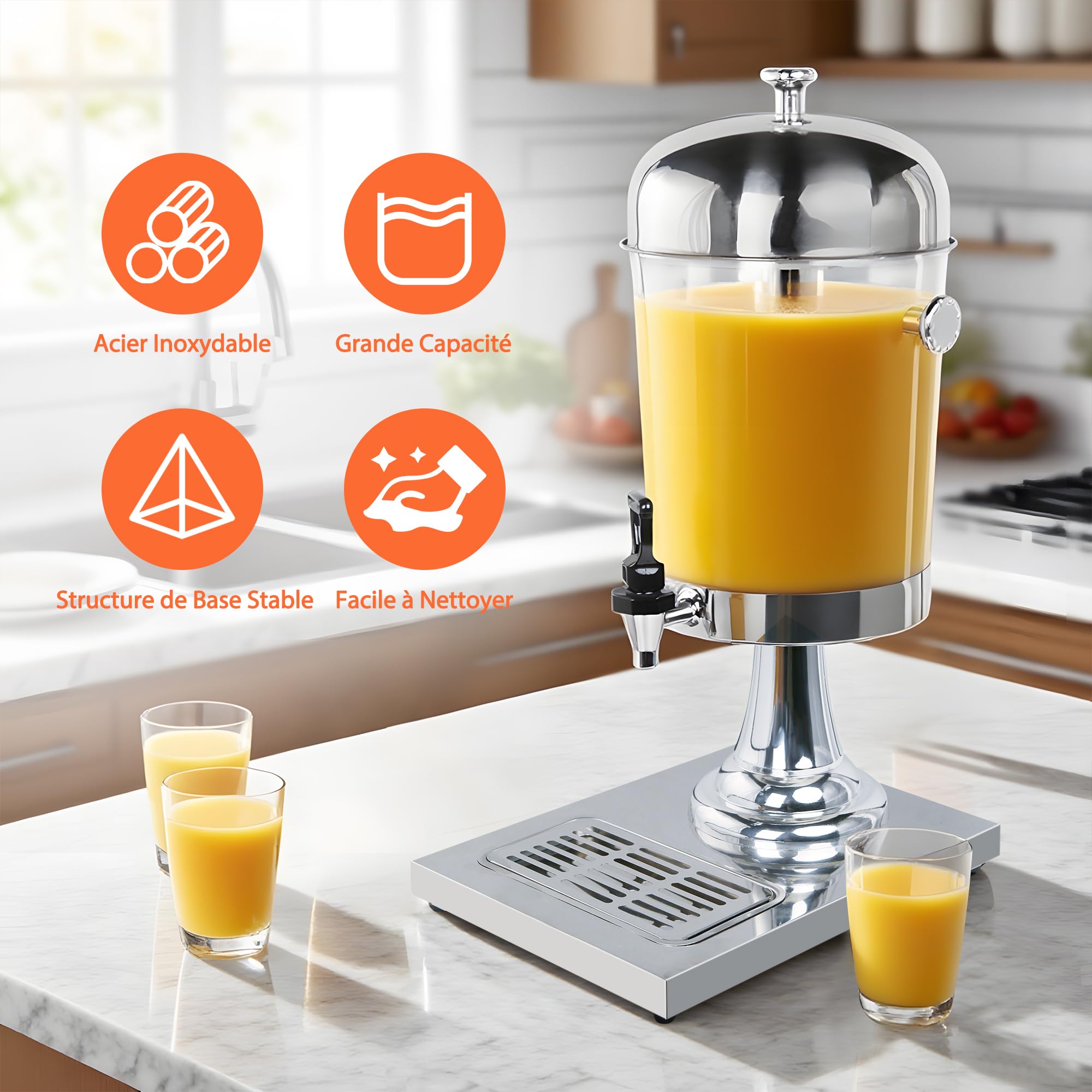Hakka Distributeur de Jus 8 L, Distributeur de Boissons Professionnel avec Robinet, pour Cocktails, Lait, Eau et Boissons Froides