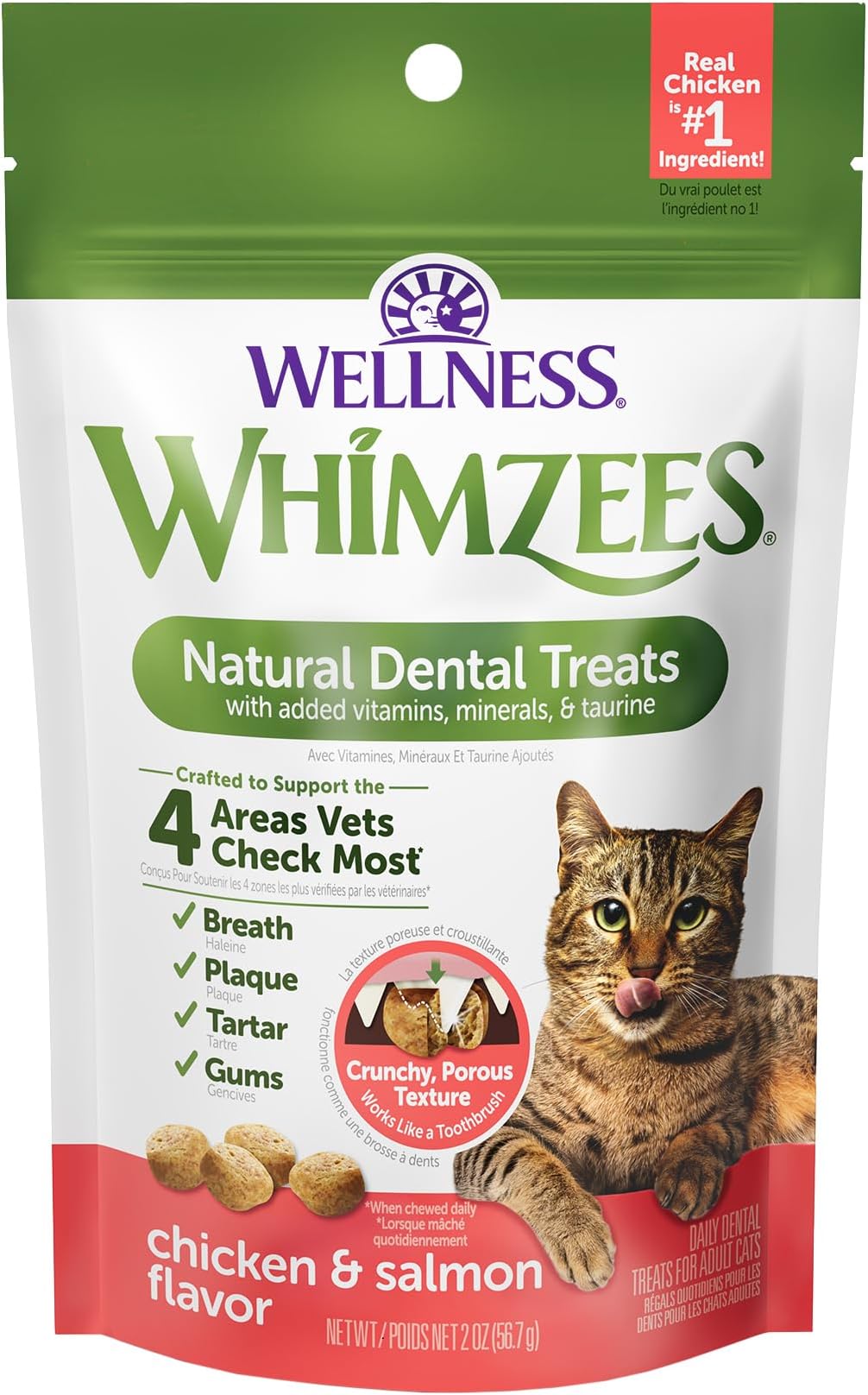 Wellness WHIMZEES Cat Dental Treats, Freshens Breath, Chicken and Salmon Flavor, 2 oz Bag