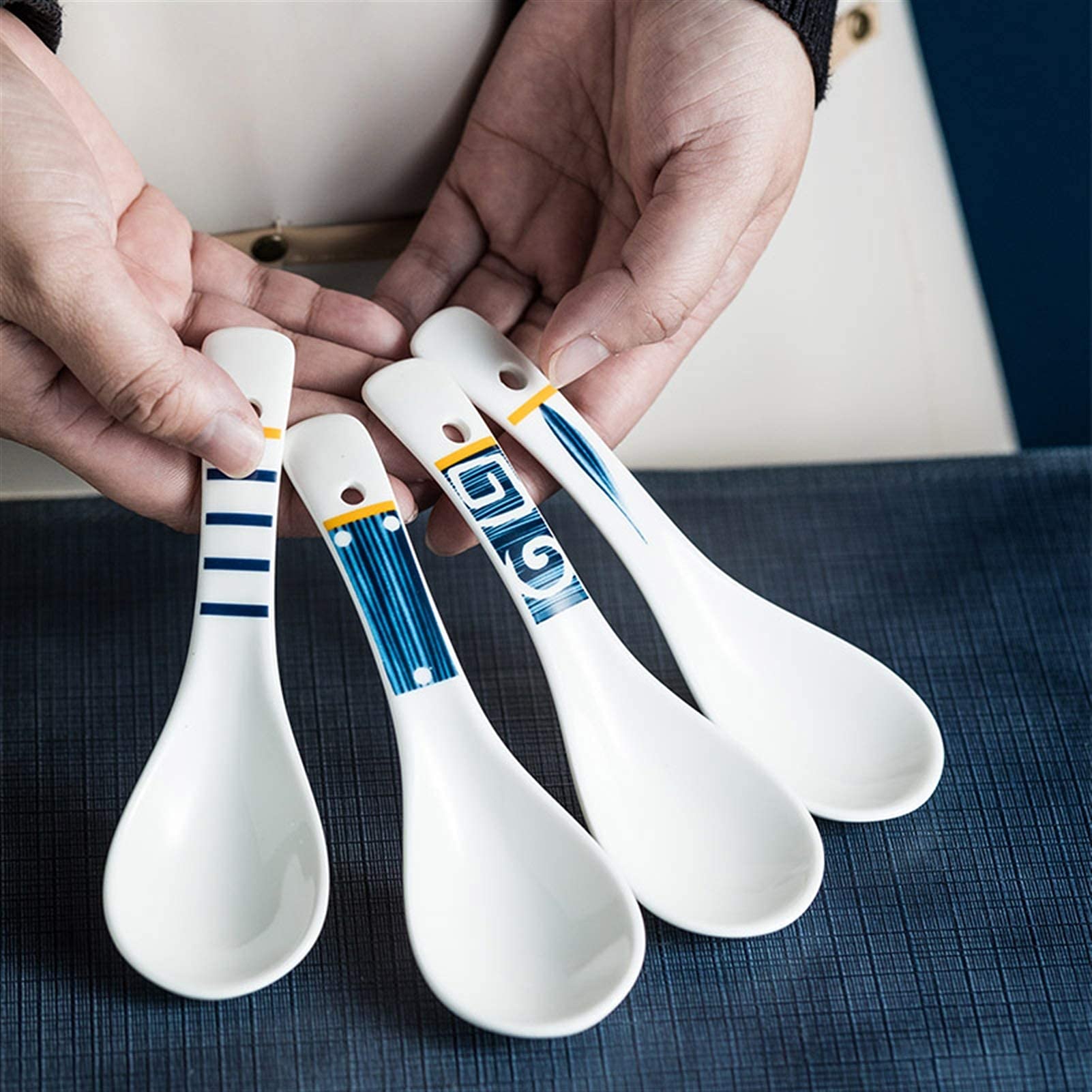 Qingyao - Juego de cucharas dulces, cuchara para beber, cuchara sopera, cuchara de cerámica, cuchara de arroz, vajilla creativa, cuchara/olla de sopa (color: D) (E)