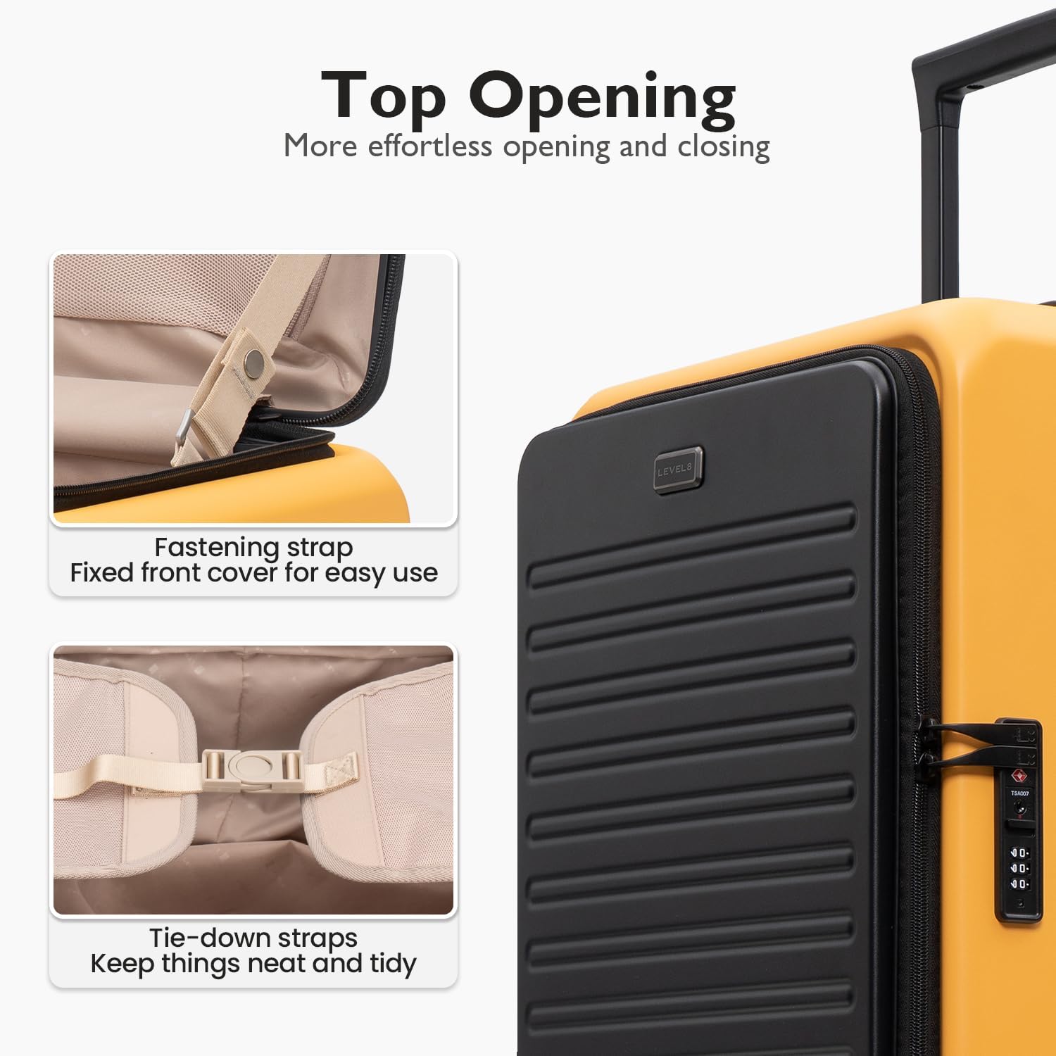 LEVEL8 Top Opening Carry on Luggage Hardshell, Large Suitcases with Wheels Airline Approved, Expandable Luggage with Spinner Wheel for Men Women, 20 Inch, Yellow - Image 5