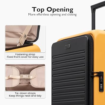 LEVEL8 Top Opening Carry on Luggage with Narrow Trolley Handle, Large Suitcases with Wheels Airline Approved, Expandable Hardside Luggage with Spinner Wheel for Men Women, 20 Inch, Yellow