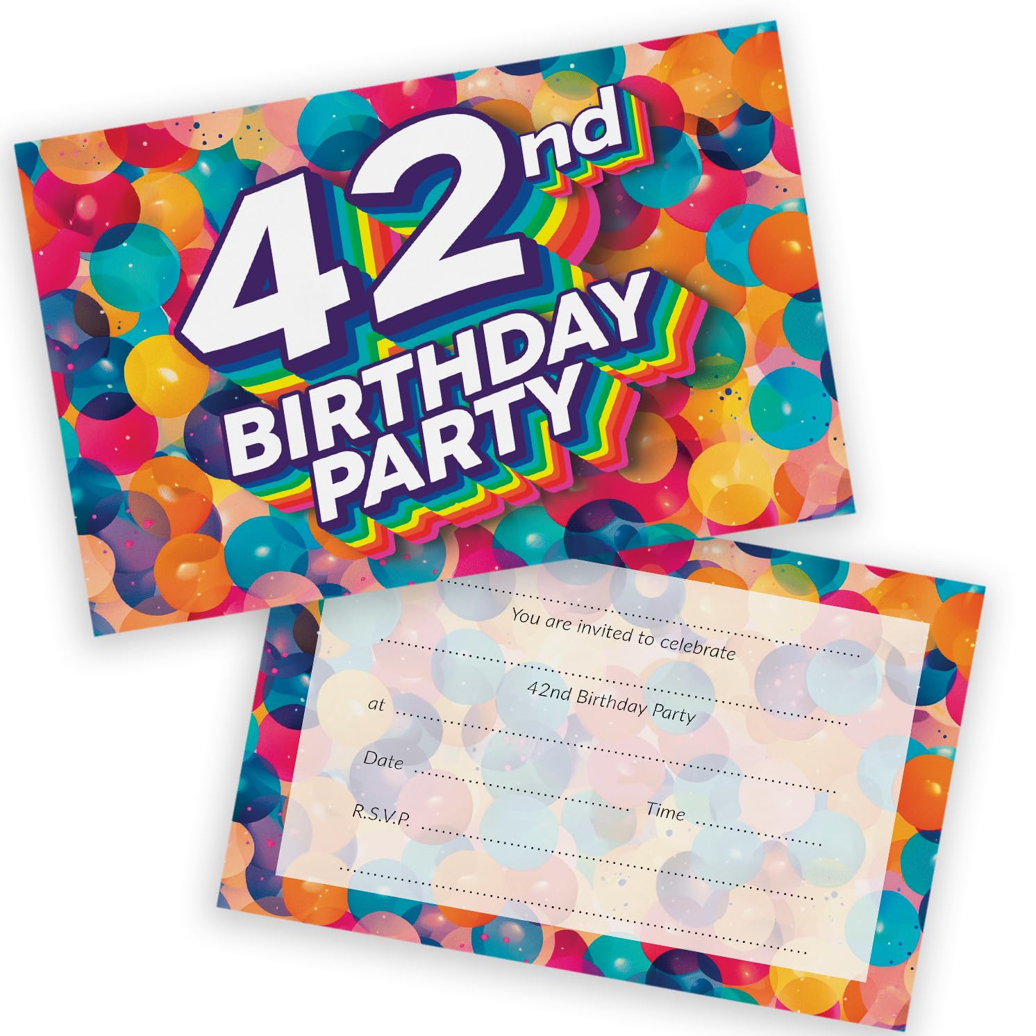 42nd Birthday Party Invitations Men Women - Rainbow Balloons 36 Pack - Adults Birthday Invitations for Friends Family A6 Bday Party Invites Invitation Cards with Folding Envelopes